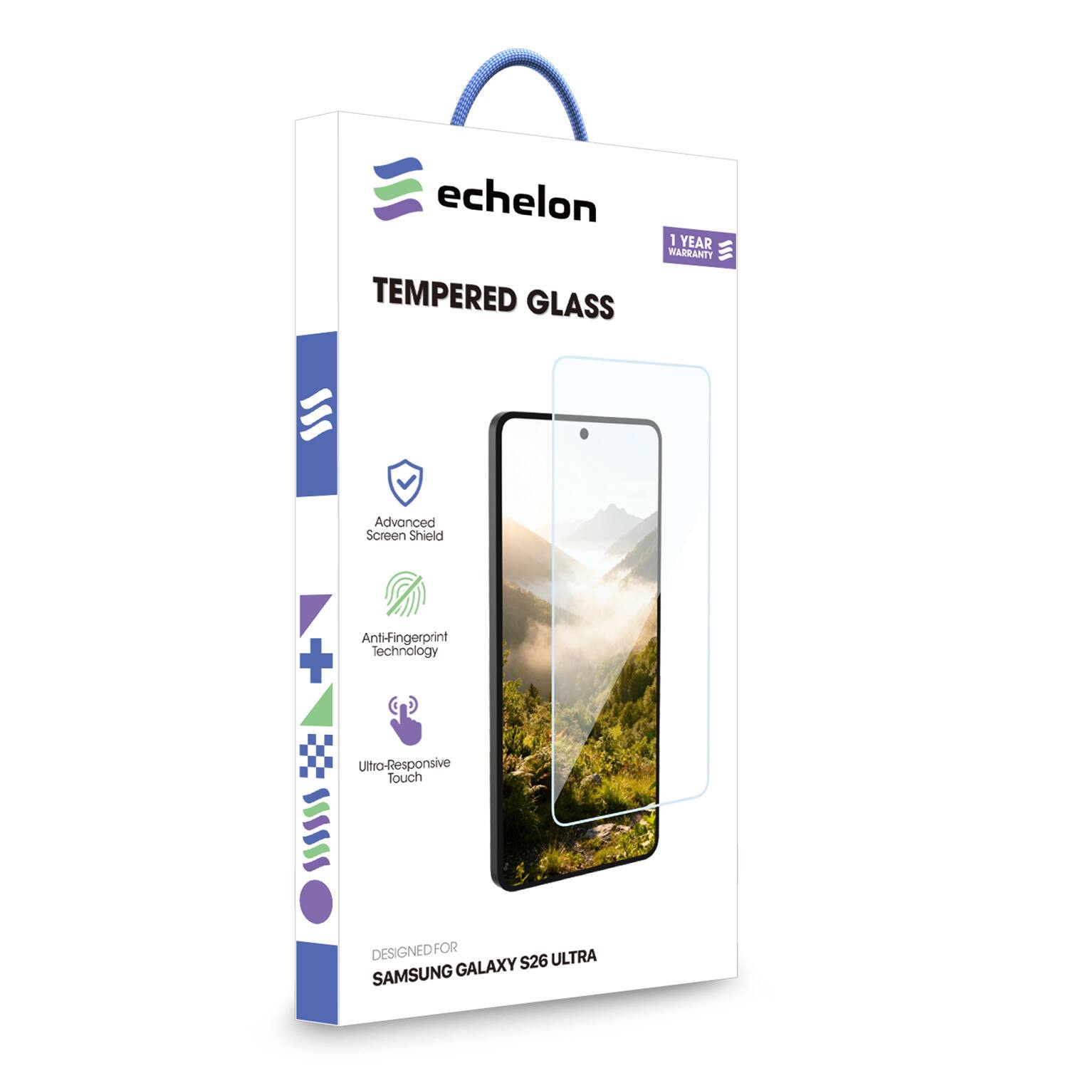 echelon 1 YEAR WARRANTY TEMPERED GLASS Advanced Screen Shield Anti-Fingerprint Technology + Ultra-Responsive Touch DESIGNED FOR S26 ULTRA SAMSUNG GALAXY