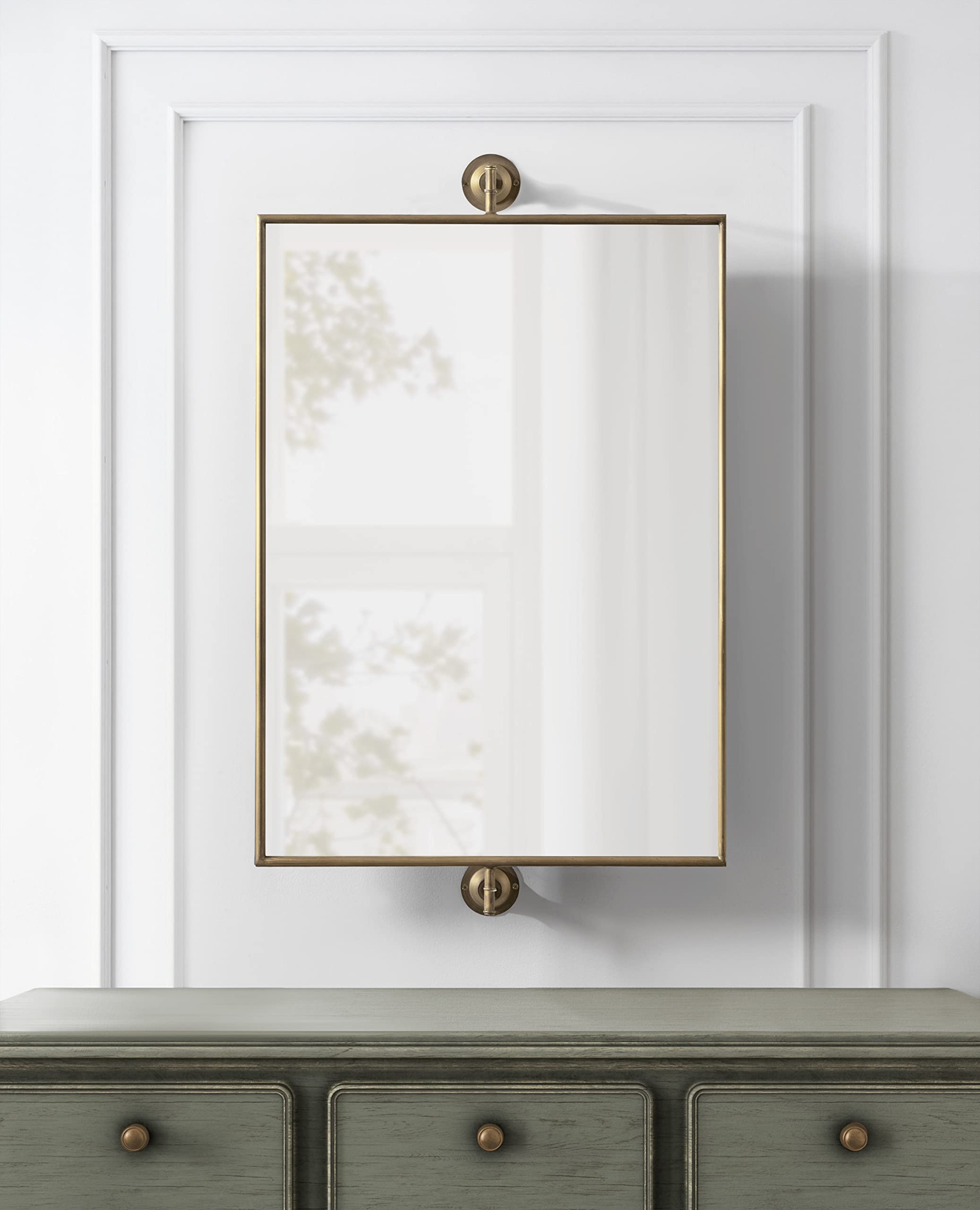 Back. HM 1810 - Darbridge Traditional Rectangle Pivot Mirror Antique Vintage Adjustable Rectangular Bathroom Wall Mirror Fo - Silver 30.3"L x 20"W.