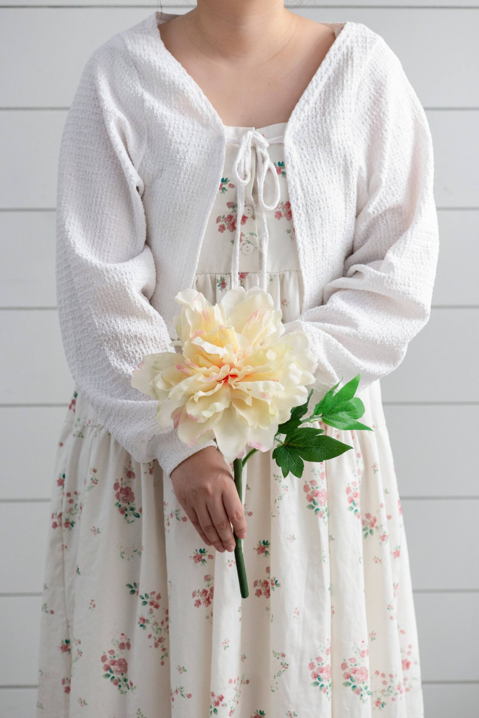 Alt View 2. Glintex - 14 Inch Faux Peony Stem with Pink-Tinged Petals, Lifelike Fabric and Plastic Design for Elegant Home Floral Arrangements - White+Pink.