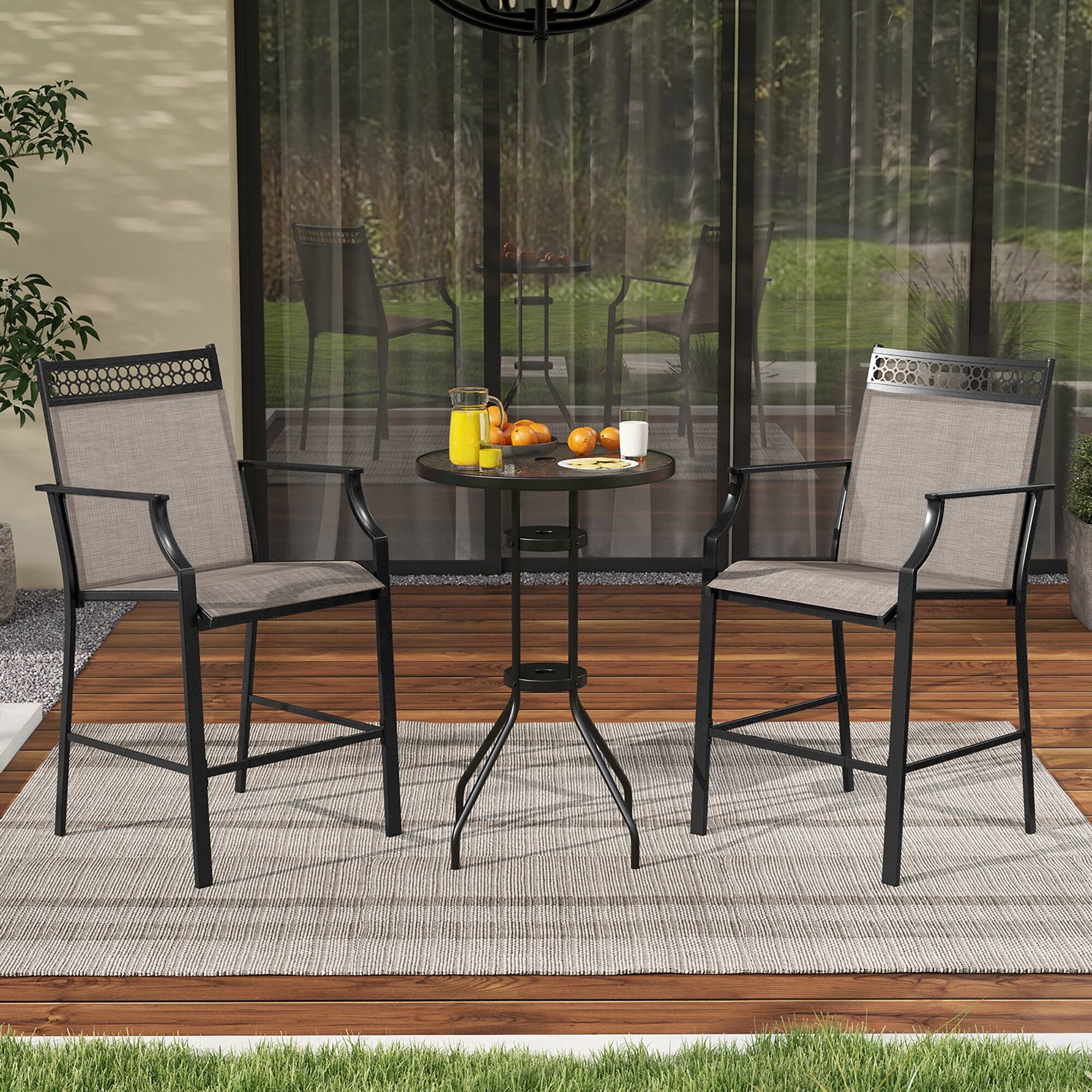 Alt View 3. Gymax - Gymax Outdoor Counter Stools Set of 4 w/ Footrest & Armrests Heavy-Duty for Backyard - Coffee.