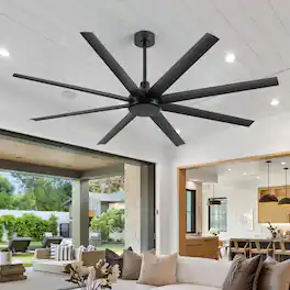 Breezary - 65-Inch Ceiling Fan with 8 ABS Blades, 6-Speed DC Motor, Remote Control with Timer, 2 Downrods, Light/No-Light Options - Black(No Light)