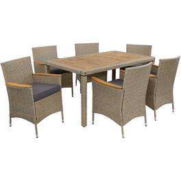 Sunnydaze - Foxford Acacia Wood and Resin Rattan 7-Piece Patio Dining Set - Brown