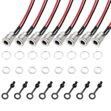 Front. Unique Bargains - 8pcs DC-099 5.5x2.1mm 30V 5A 2Pin Panel Mount DC Jack with Waterproof Cap & Wires, 200mm - Silver.