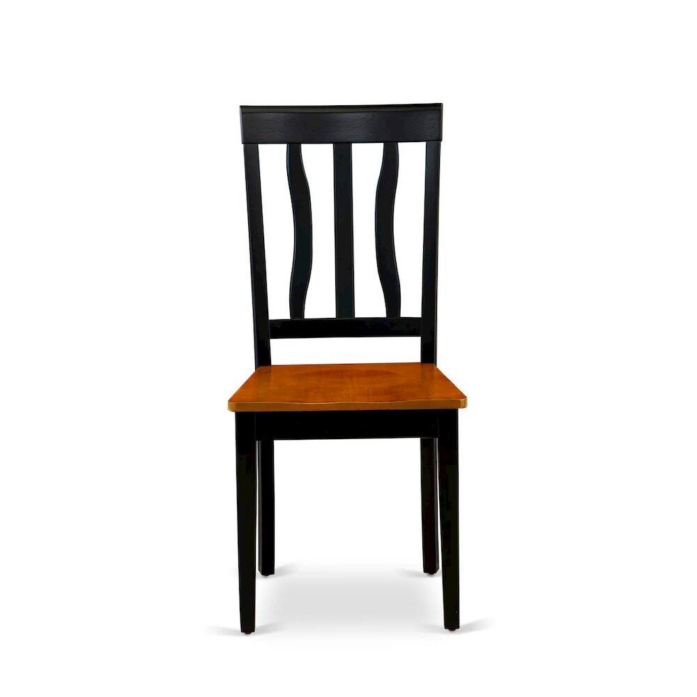 Back. East West Furniture - Antique Kitchen Dining Chairs - Slat Back Wooden Seat Chairs - Black & Cherry.