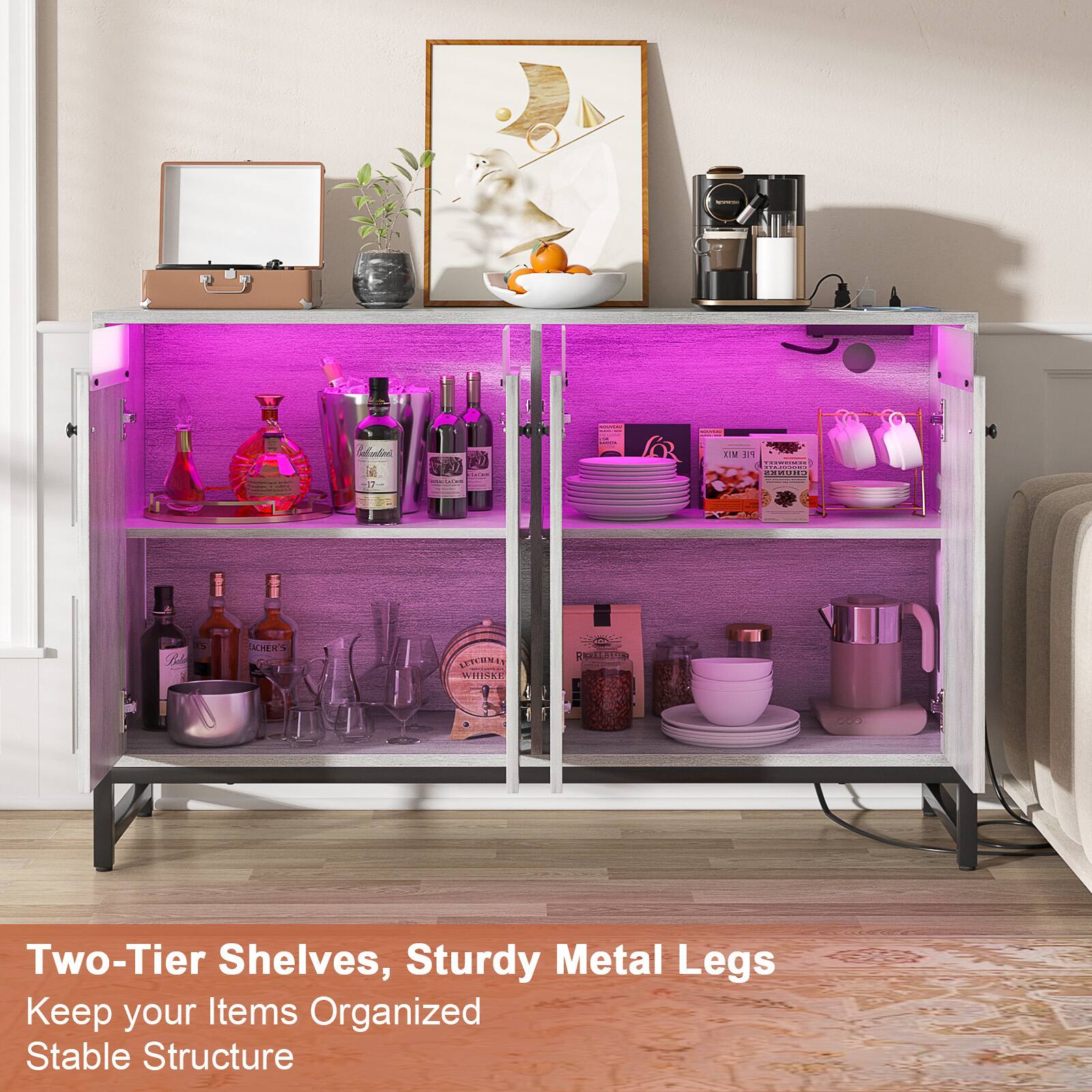 Two-Tier Shelves, Sturdy Metal Legs  
Keep your Items Organized  
Stable Structure