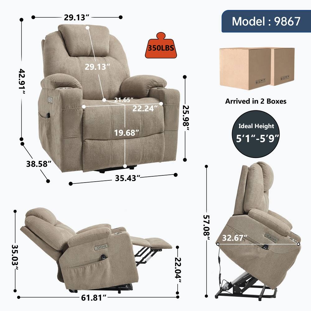 Model: 9867

29.13"  
42.91"  
38.58"  
350LBS  
29.13"  
21.65"  
22.24"  
19.68"  
25.98"  
35.43"  
35.03"  
61.81"  
22.04"  
57.08"  
32.67"  

Arrived in 2 Boxes  
Ideal Height 5'1"-5'9"
