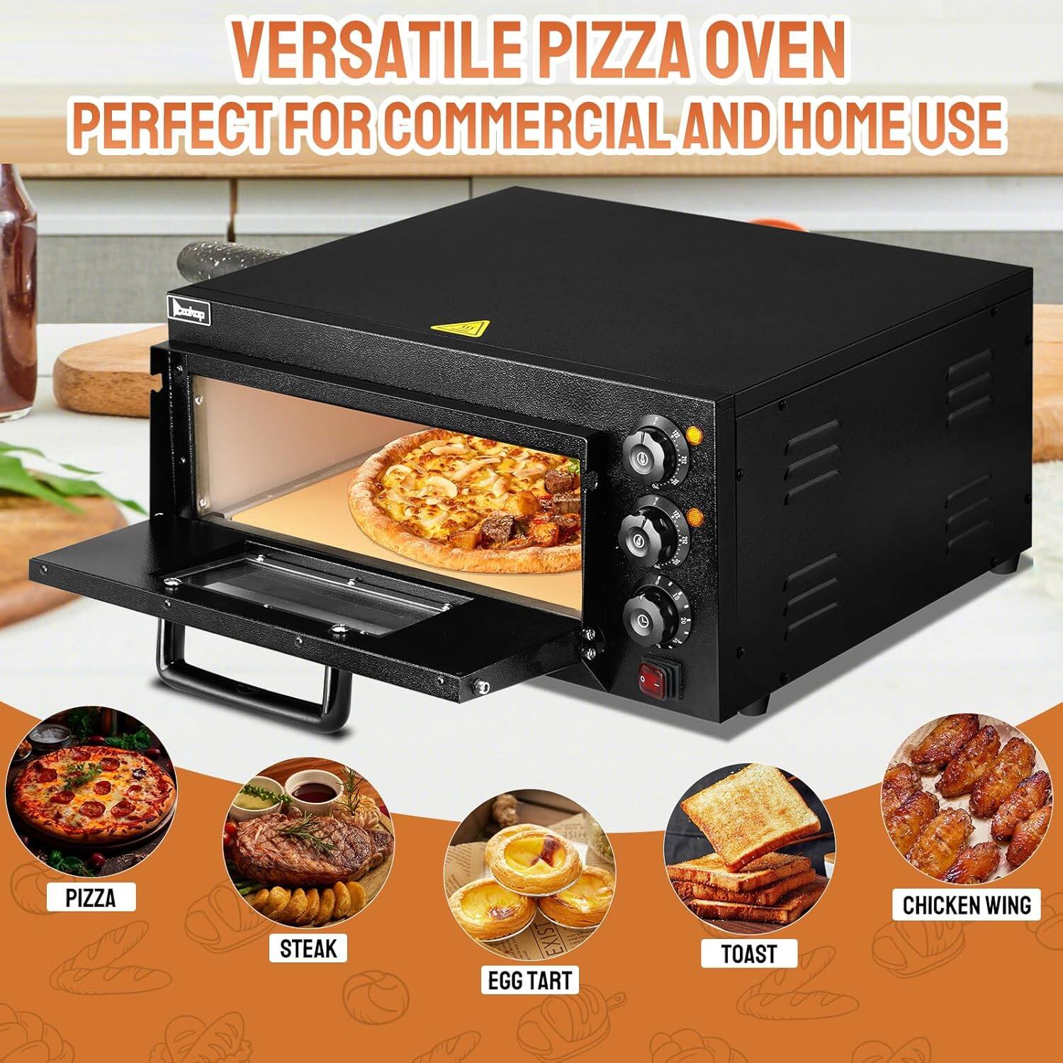 VERSATILE PIZZA OVEN PERFECT FOR COMMERCIAL AND HOME USE

- PIZZA
- STEAK
- EGG TART
- TOAST
- CHICKEN WING