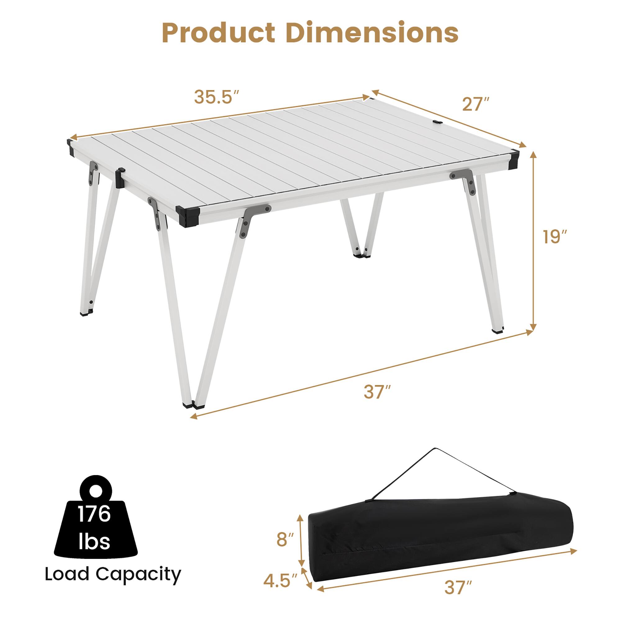 Product Dimensions: 35.5" x 27" x 19"  
Load Capacity: 176 lbs  
Folded Dimensions: 8" x 4.5" x 37"