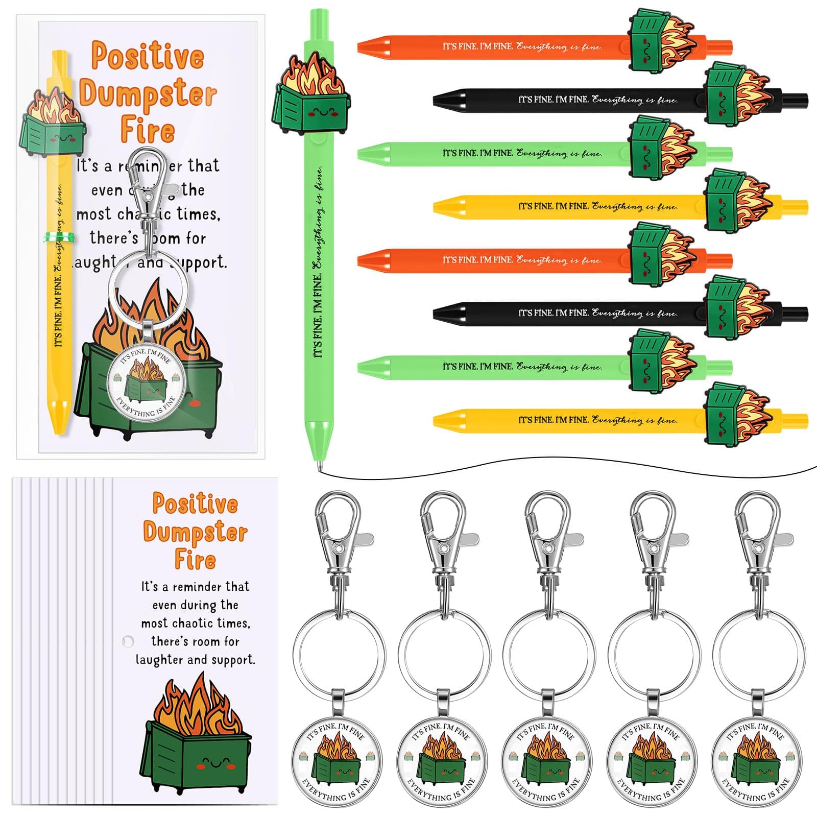 Paradigms Interiors - Employee Appreciation Gifts Bulk Dumpster Fire Pens Keychains Emotional Support Cute Funny Inspirational Positive Wit...