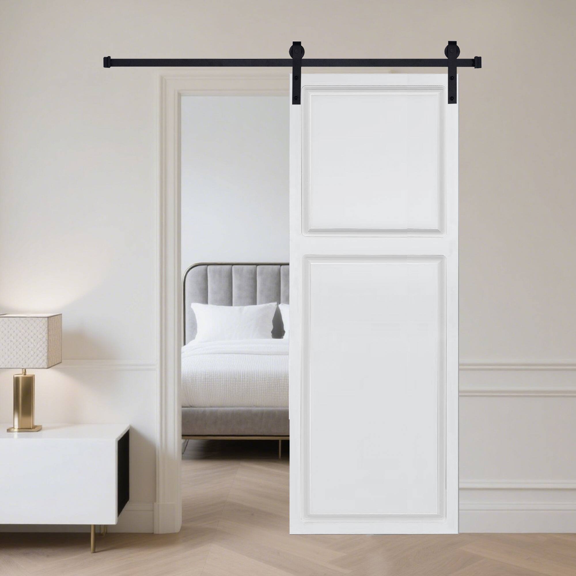 Alt View 2. Boyel Living - Milk White Modern 2-Panel Barn Sliding Door 30-in L x 0.75-in W x 80-in H with Hardware Kit - Milk White.