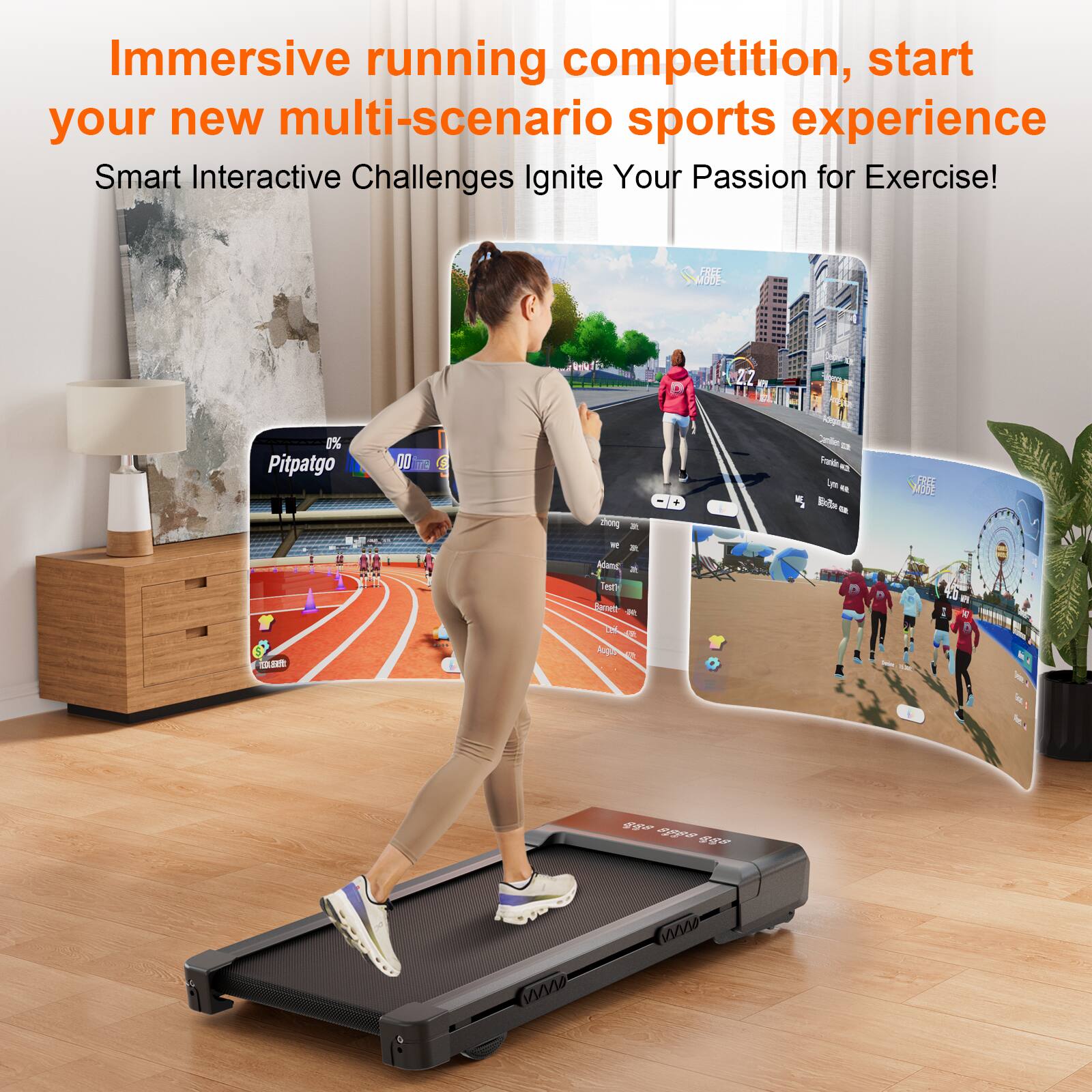Immersive running competition, start your new multi-scenario sports experience  
Smart Interactive Challenges Ignite Your Passion for Exercise!