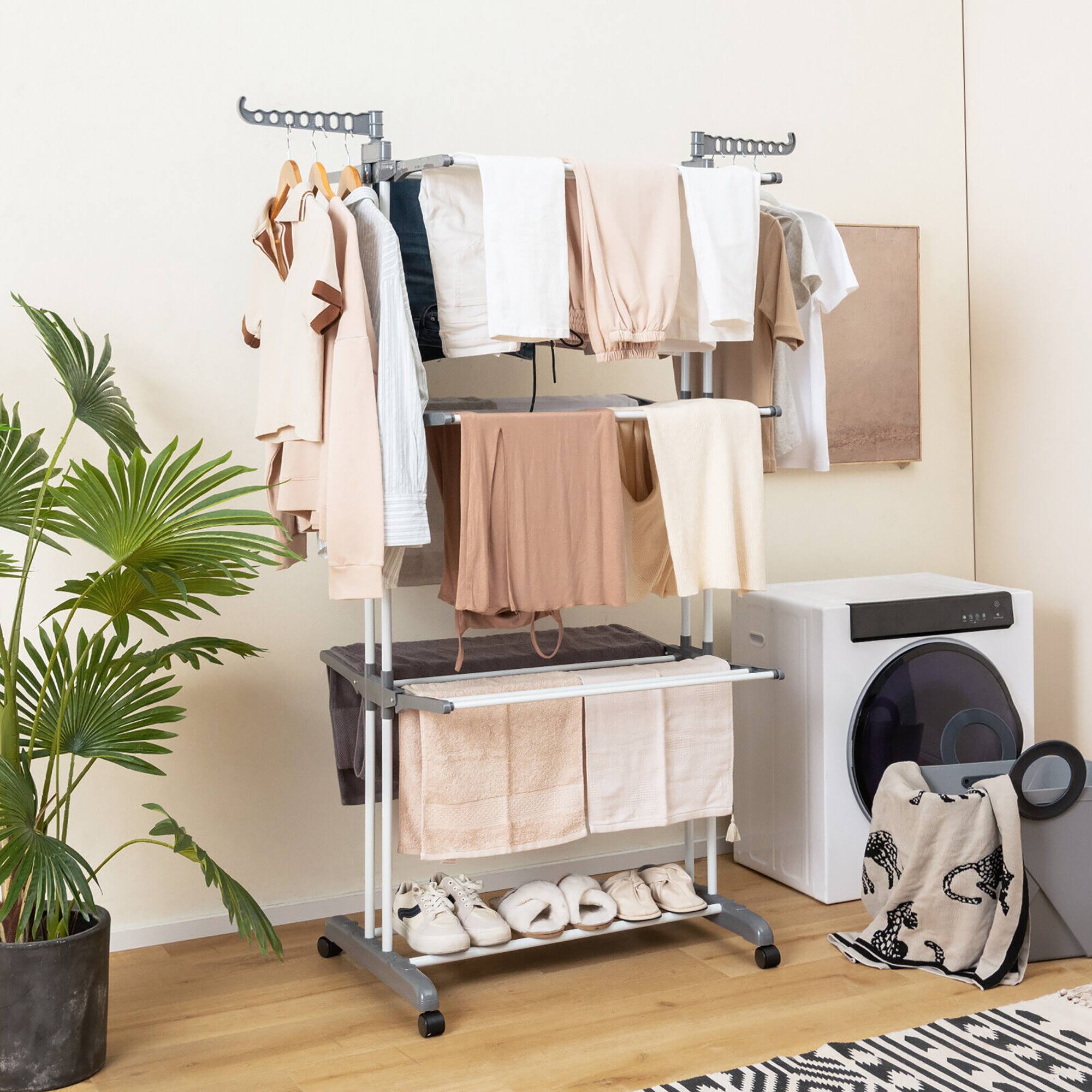 Alt View 1. Gymax - Gymax 3-tier Folding Clothes Drying Rack w/ Rotatable Side Wings & Collapsible Shelves - Grey.