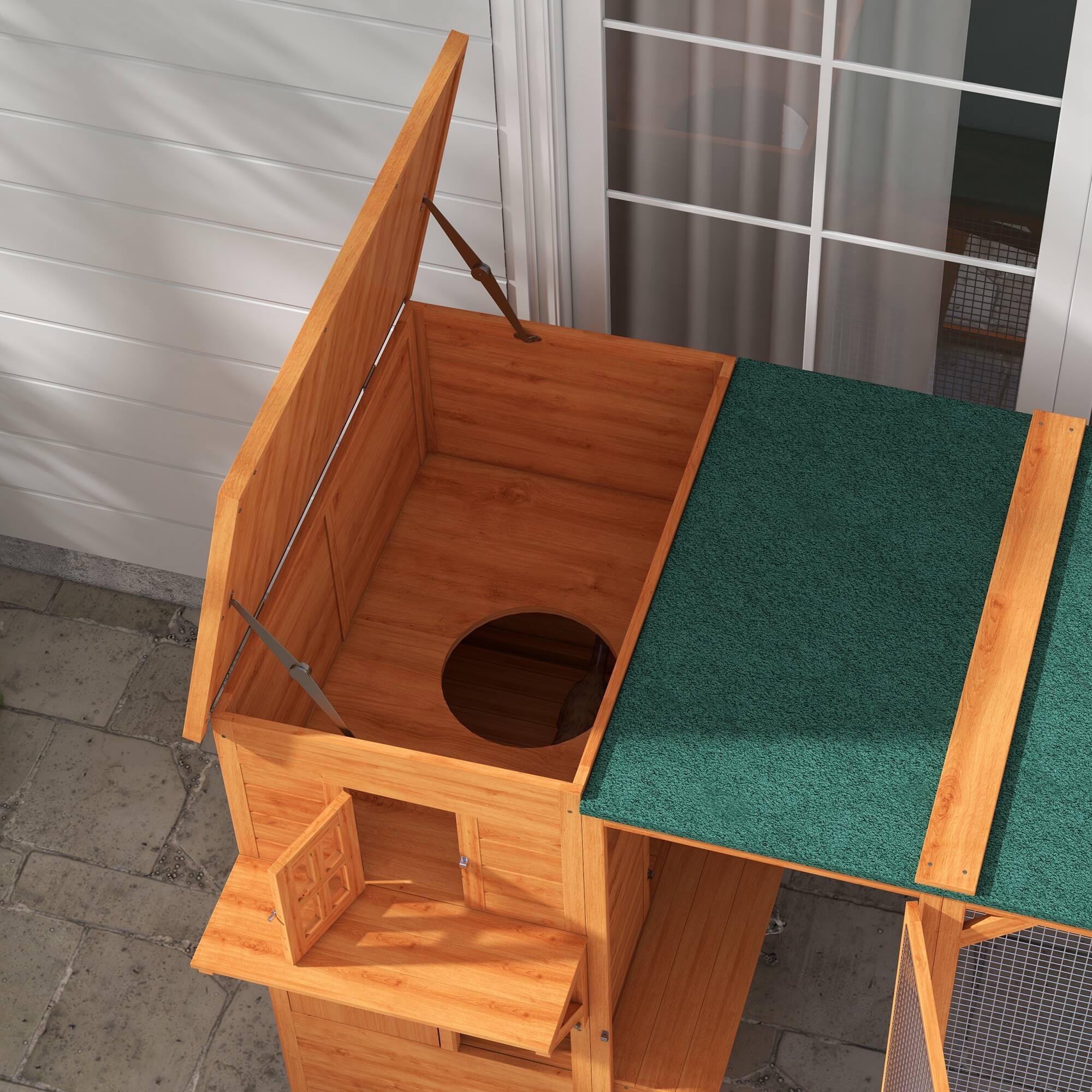 Alt View 5. Pawhut - Large Outdoor Catio Enclosure, Wooden 3-Level Kitten House with Weatherproof Roof, Hiding Areas, Platforms, Resting Box.