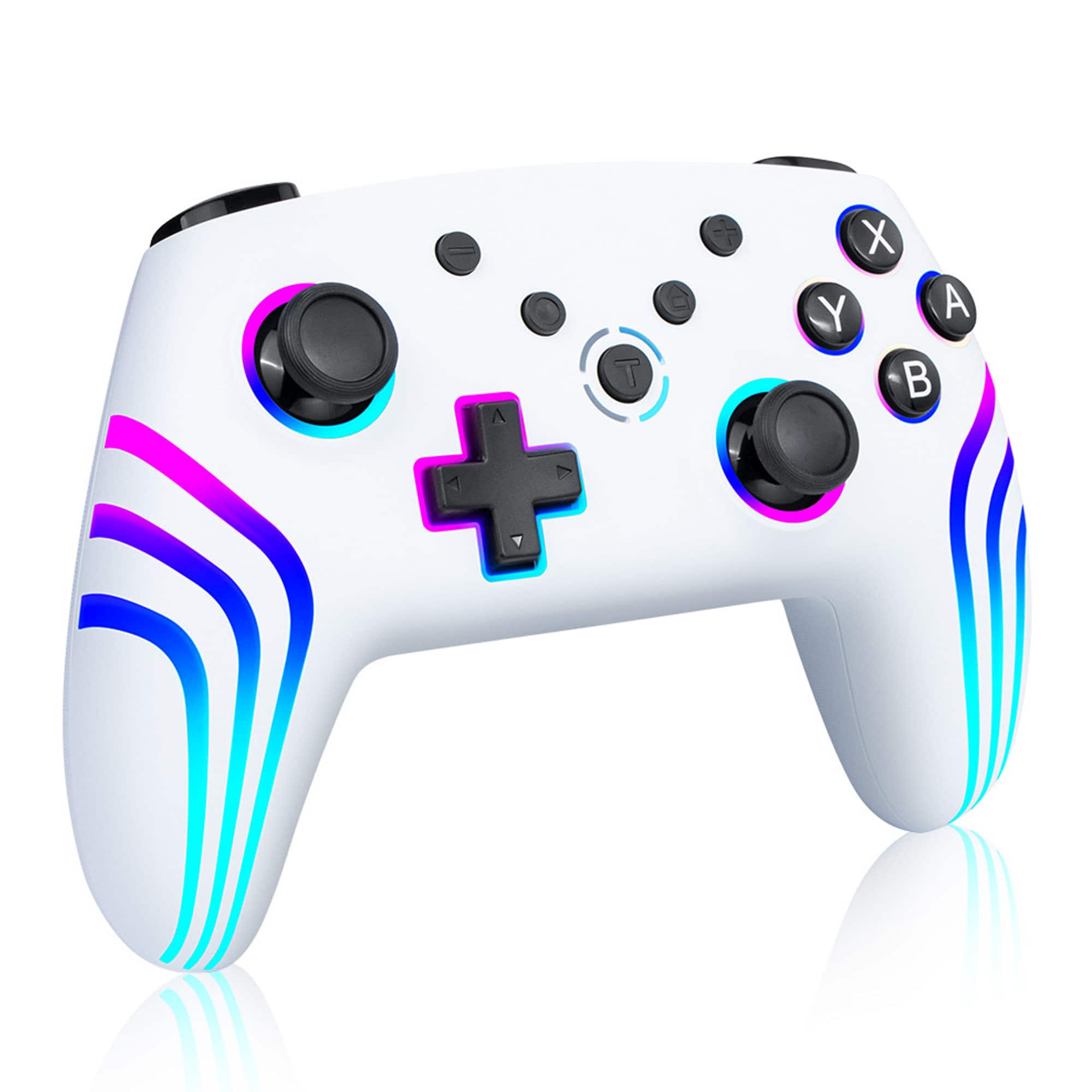 YONWAY - Wireless Controller for Switch/Lite/OLED/PC with Six Axis Gyro Sensor and RGB Colorful Light, Ergonomic Joystick - White