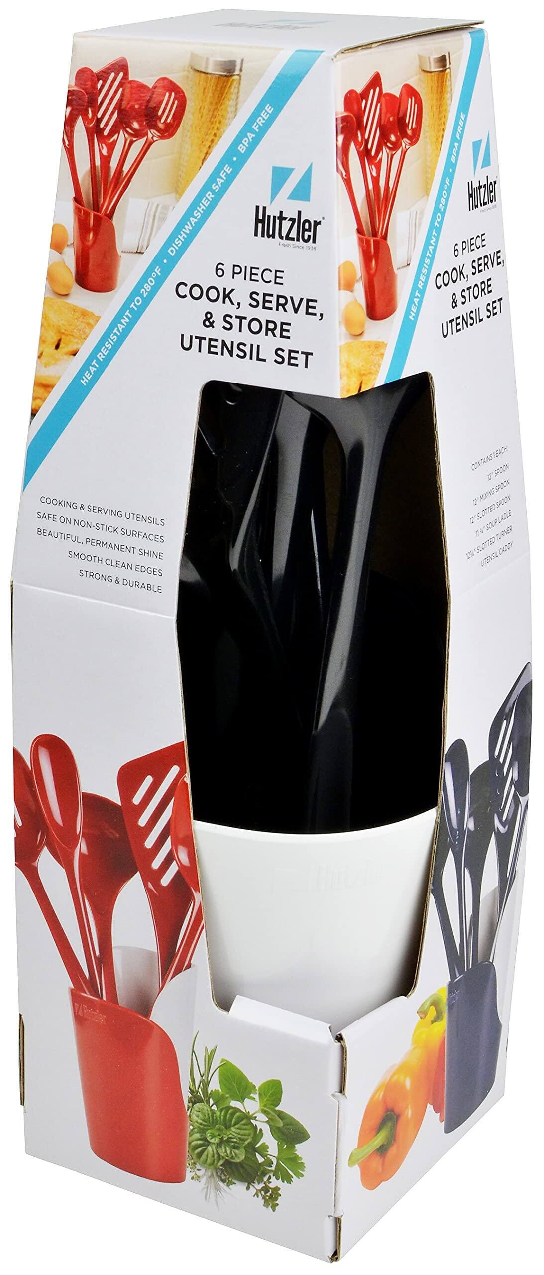 FREE BPA SAFE DISHWASHER Hutzler 6 PIECE COOK, SERVE, & STORE UTENSIL SET  
HEAT RESISTANT  
COOKING & SERVING UTENSILS  
SAFELY NON-STICK SURFACES  
BEAUTIFUL PERMANENT SHINE  
SMOOTH CLEAN EDGES  
STRONG & DURABLE  
COOK, SERVE, & STORE  
6 PIECE UTENSIL SET  
HEAT RESISTANT  
COOKING & SERVING UTENSILS  
SAFELY NON-STICK SURFACES  
BEAUTIFUL PERMANENT SHINE  
SMOOTH CLEAN EDGES  
STRONG & DURABLE