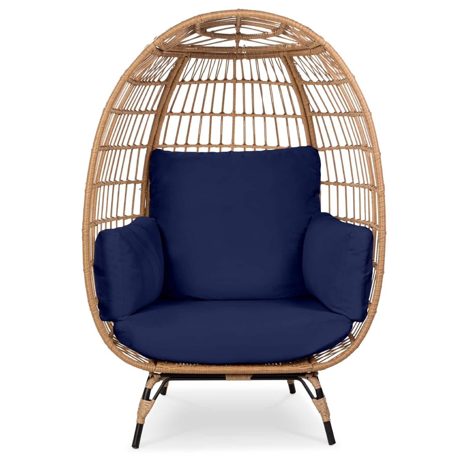 Hivvago - Oversized Patio Lounger Indoor/Outdoor Wicker Rattan Egg Chair - Dark Blue