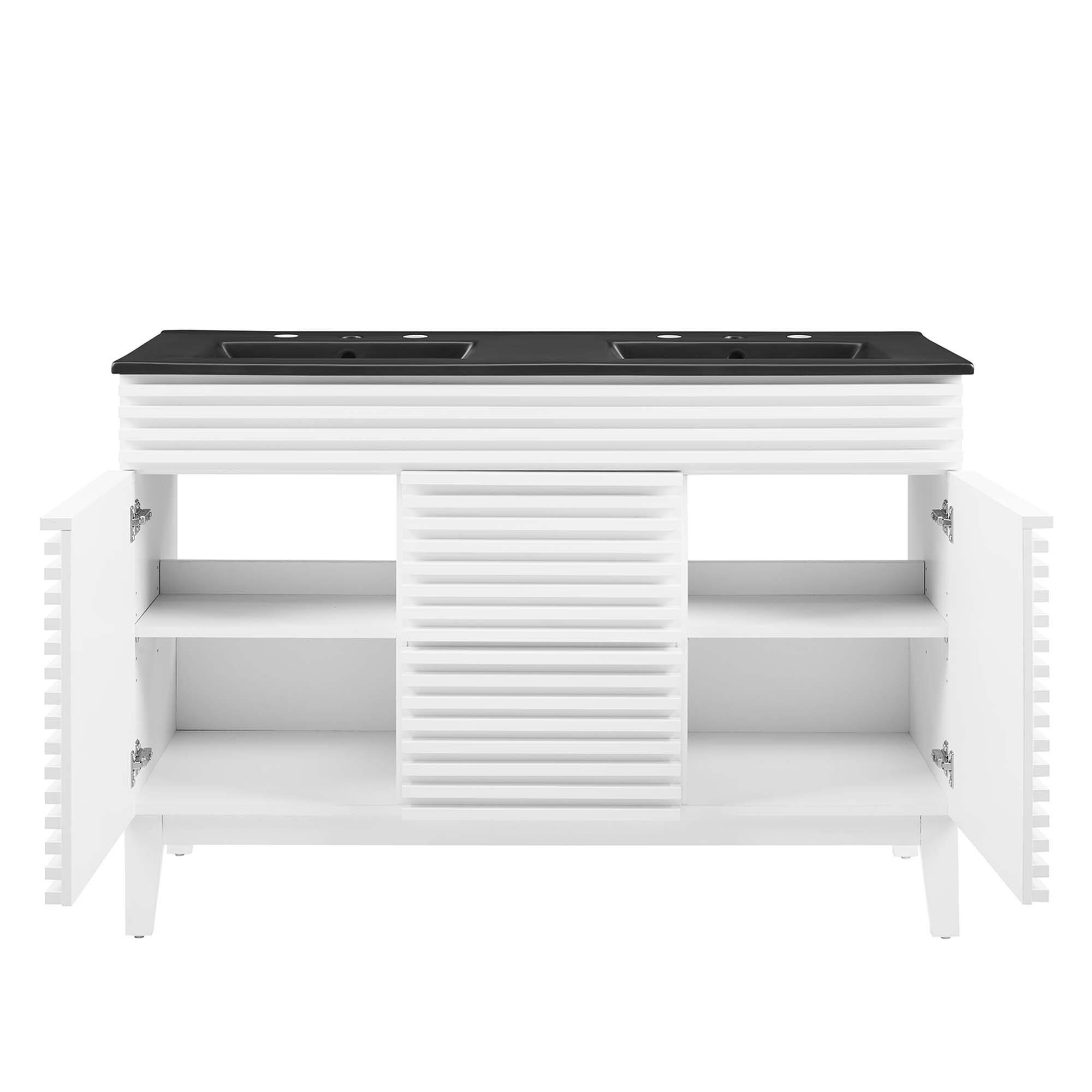 Alt View 5. Modway - Render 48" Bathroom  Vanity with Black Basin Included - White Black.