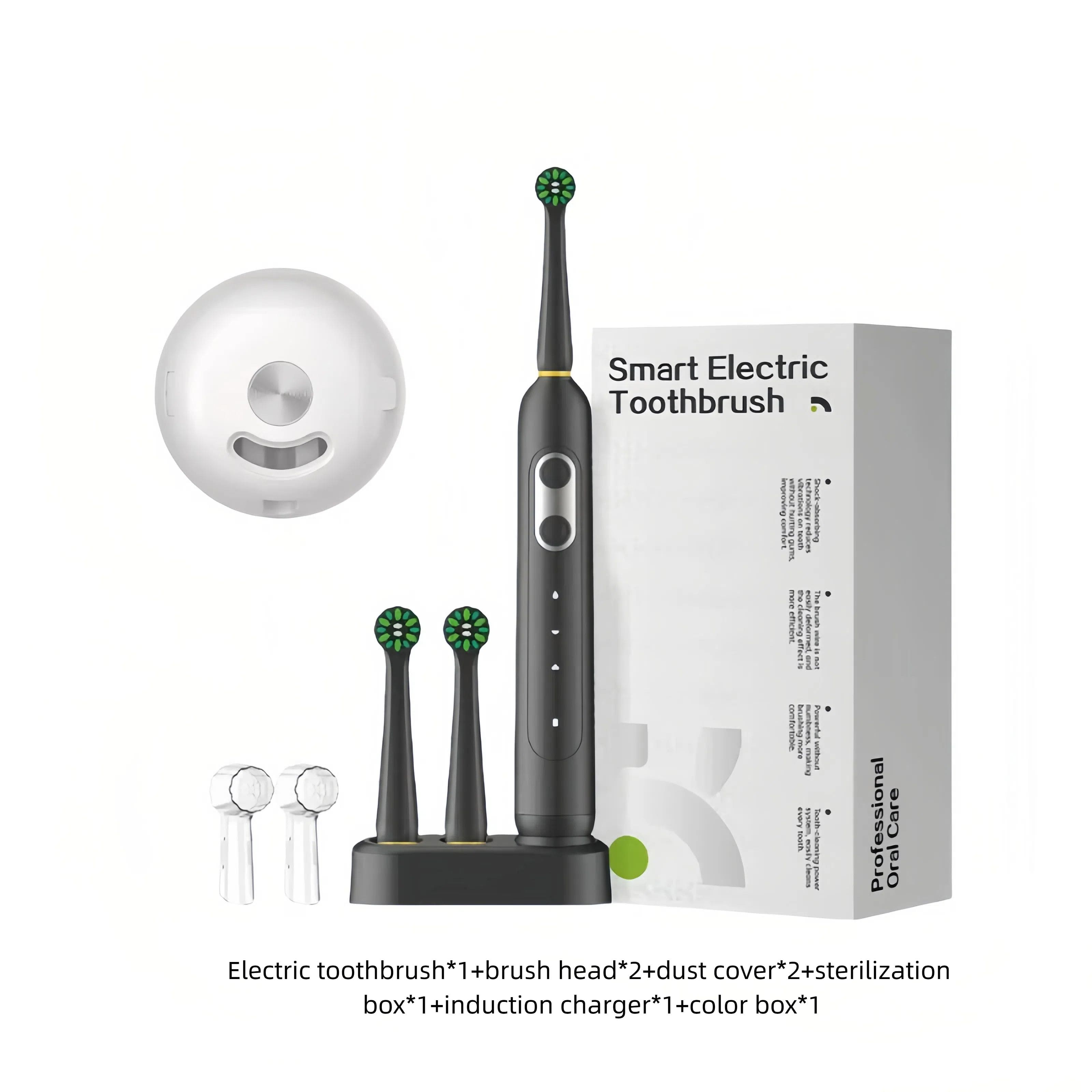 Cluzine - Rotary Electric Toothbrush Inductive Charging Sterilization Portable Soft Bristle Sonic Toothbrush Home Use - Black