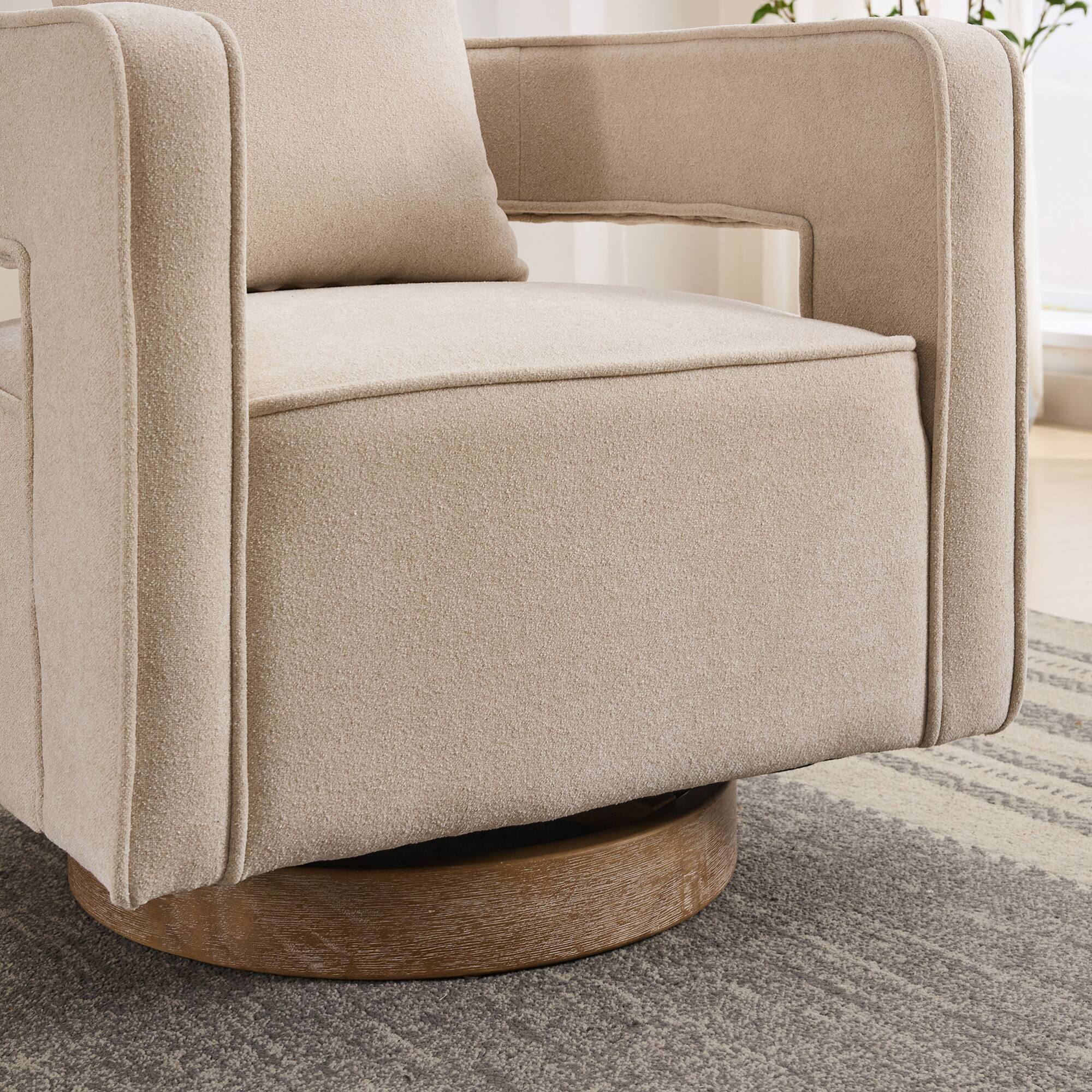 Alt View 5. GOODSILO - Modern Swivel Accent Barrel Chair with Weathered Base for Living Room, Bedroom, or Office - Beige.