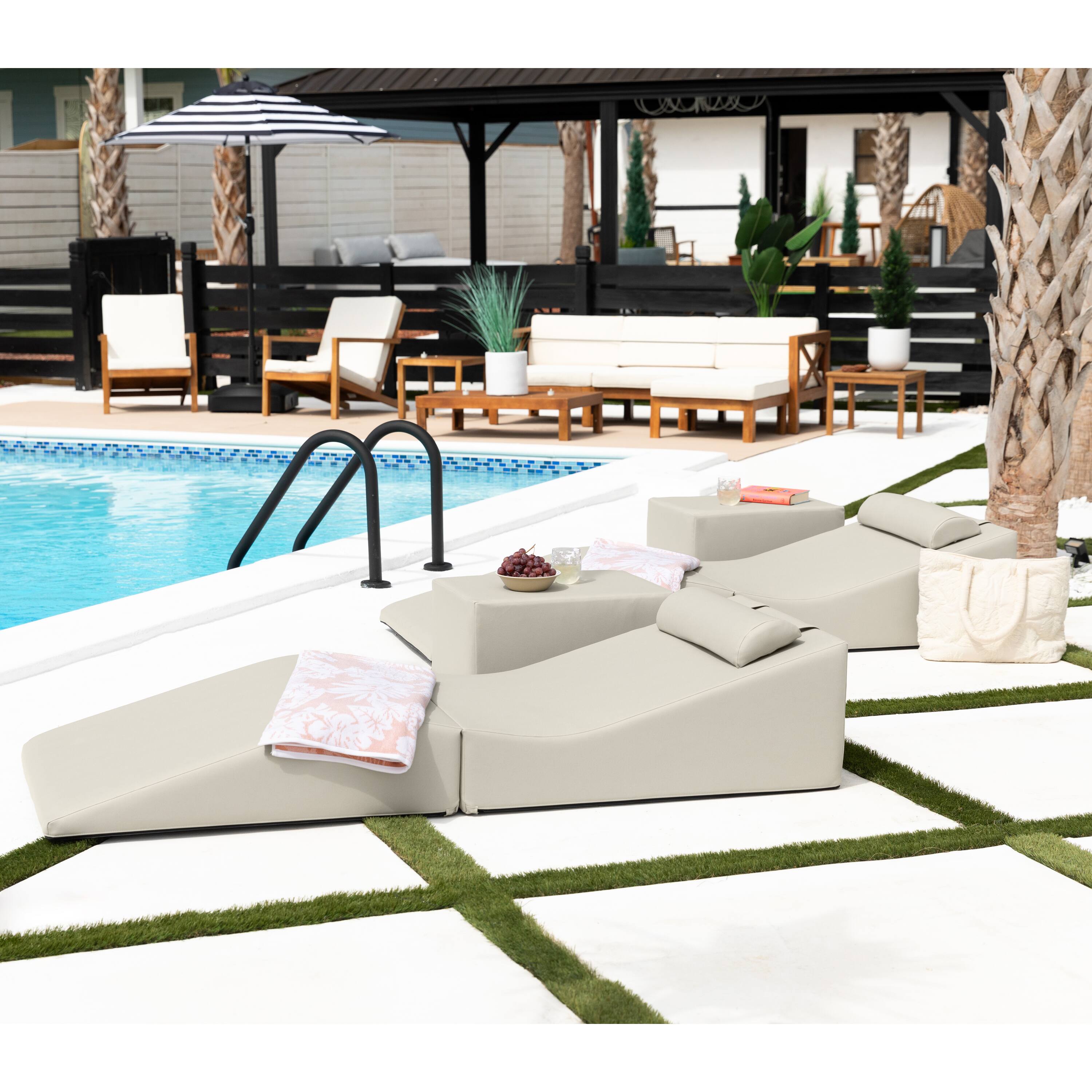 Angle. Jaxx - Jaxx Clermont Sun Lounger - Luxurious Waterproof Poolside Lounge & Outdoor Chaise - Marine Vinyl Mineral Grey - Marine Vinyl Mineral Gray.