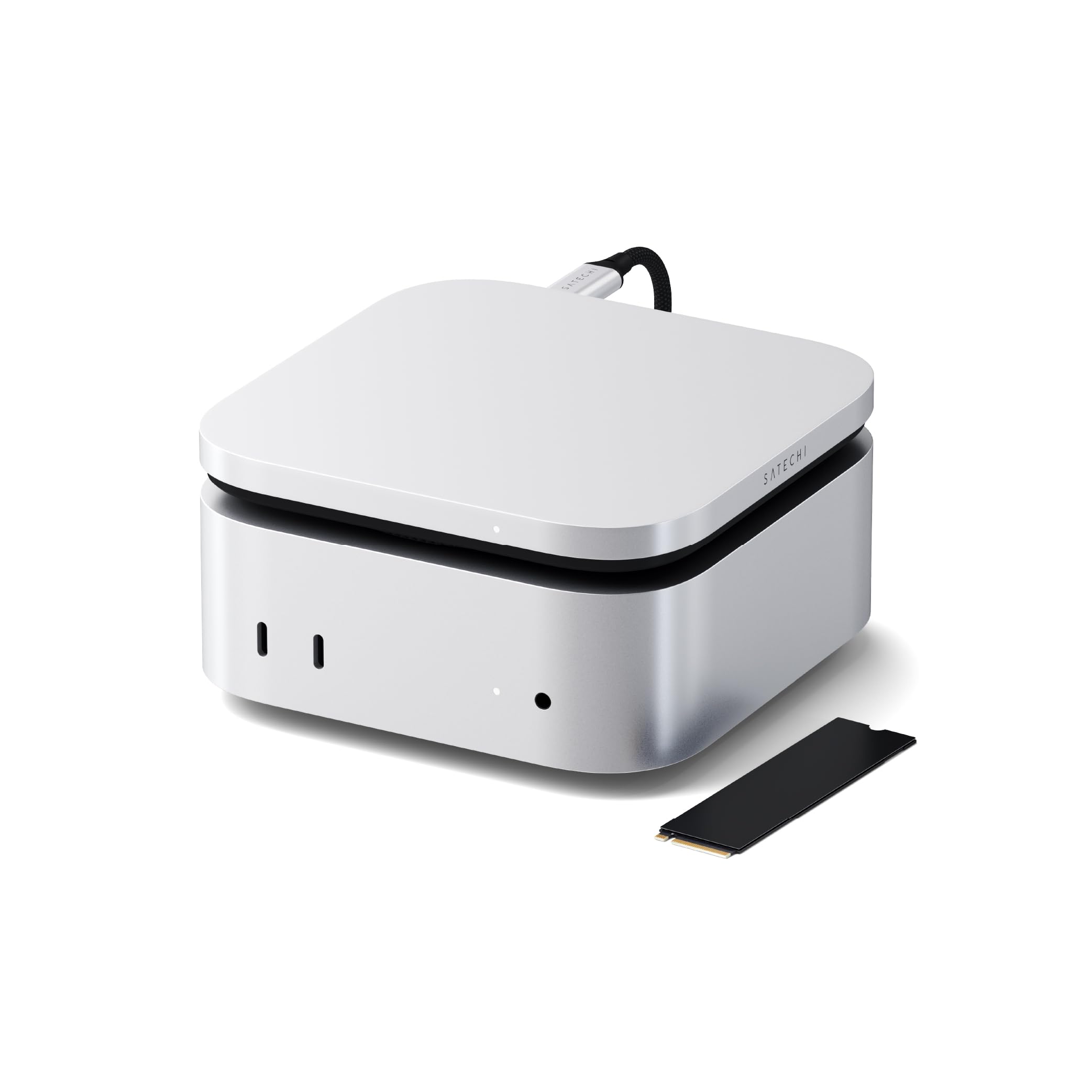 Front. Satechi - USB4 NVMe SSD Enclosure for Mac mini M4 - 40Gbps, Up to 8TB, Thunderbolt 5/4 Compatible, 2230/2242/2260/2280 - Silver.