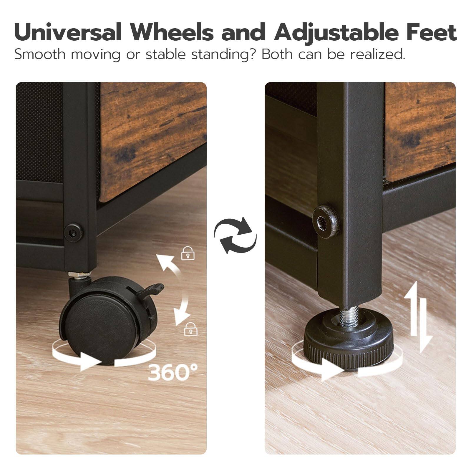 Universal Wheels and Adjustable Feet  
Smooth moving or stable standing? Both can be realized.  

360°