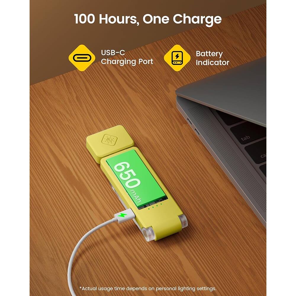 100 Hours, One Charge

USB-C Charging Port

Battery Indicator

650 mAh

*Actual usage time depends on personal lighting settings.