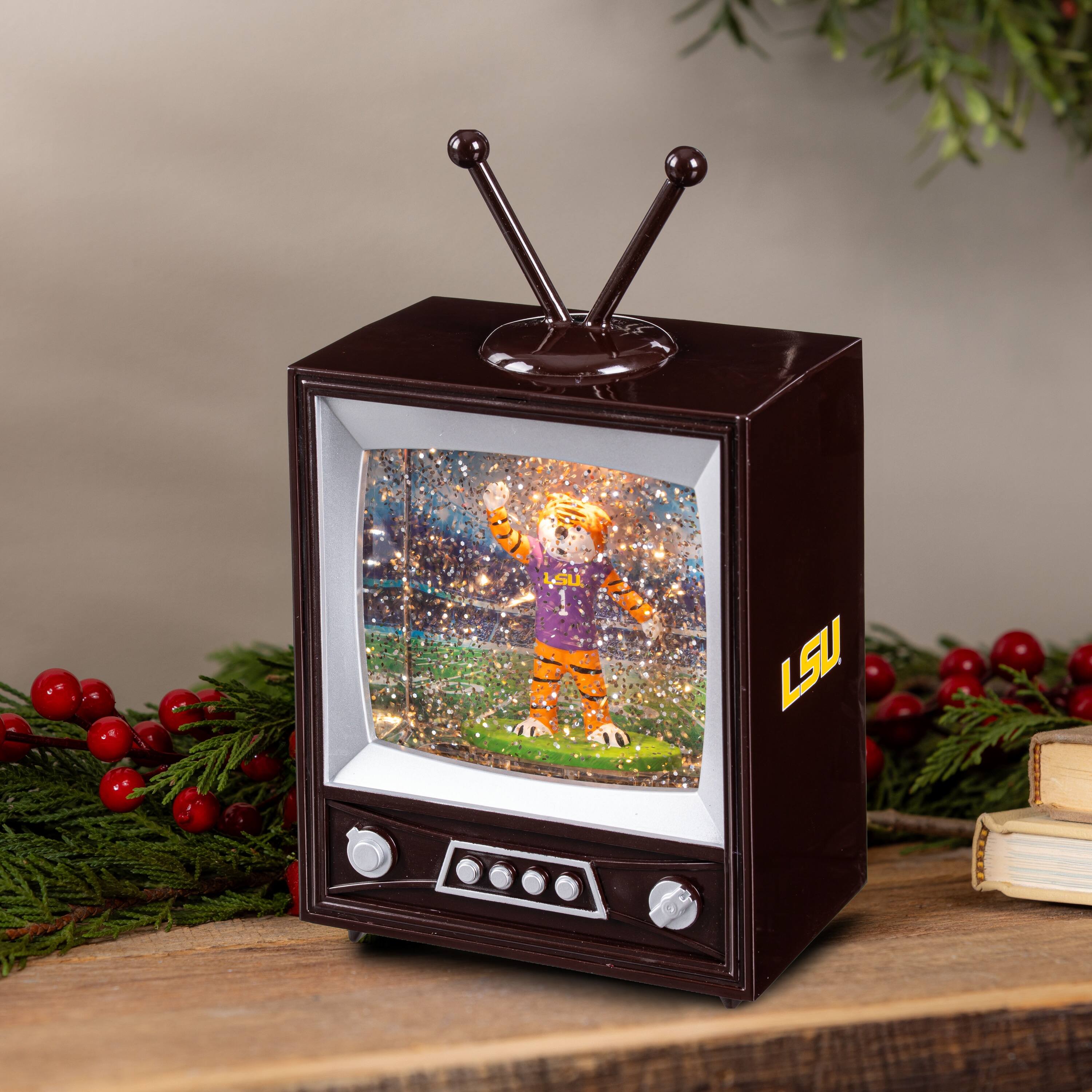 Alt View 1. Evergreen Enterprises - LSU Tigers 8" Vintage TV Water Globe Lantern with Mascot - Brown.