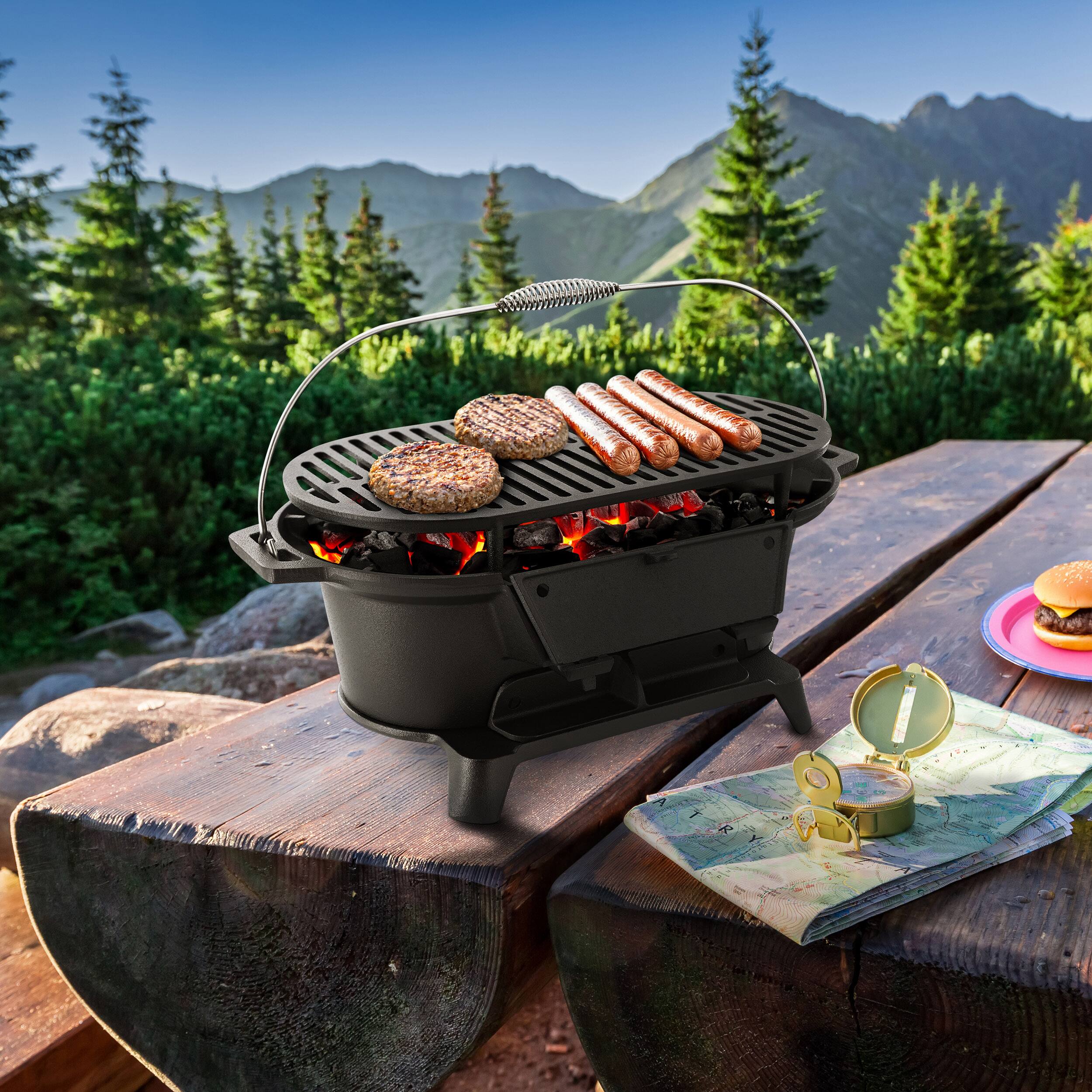 Alt View 7. Mega Chef - Megachef Oval Cast Iron Portable Hibachi Grill for Outdoor Use and Camping in Black - Black.