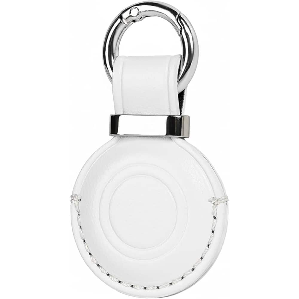 RTMB - AirTag Leather Keychain Holder – White Genuine Leather with Steel Ring - B6-White