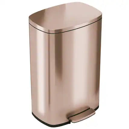 Front. iTouchless - 13.2 Gallon SoftStep Rectangular Stainless Steel Step Kitchen Trash Can with AbsorbX Odor Filter - Rose Gold.