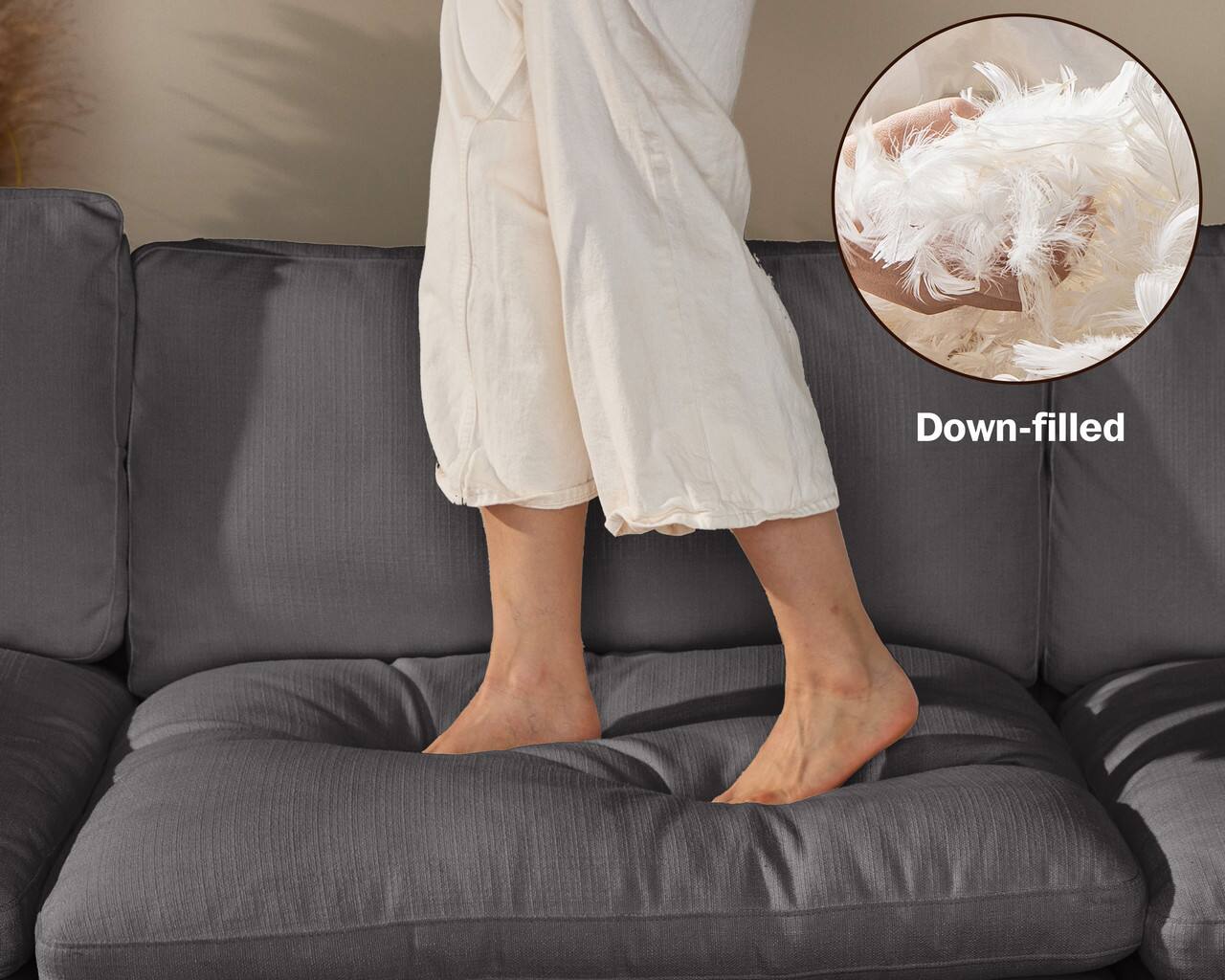 Left. Dyonery - Dyonery 120" Sectional Couches,Modern Modular Sectional Sofa,with Comfy Deep Seats,Fluffy L-Shape PU Leather Sofa Couch - Dray.