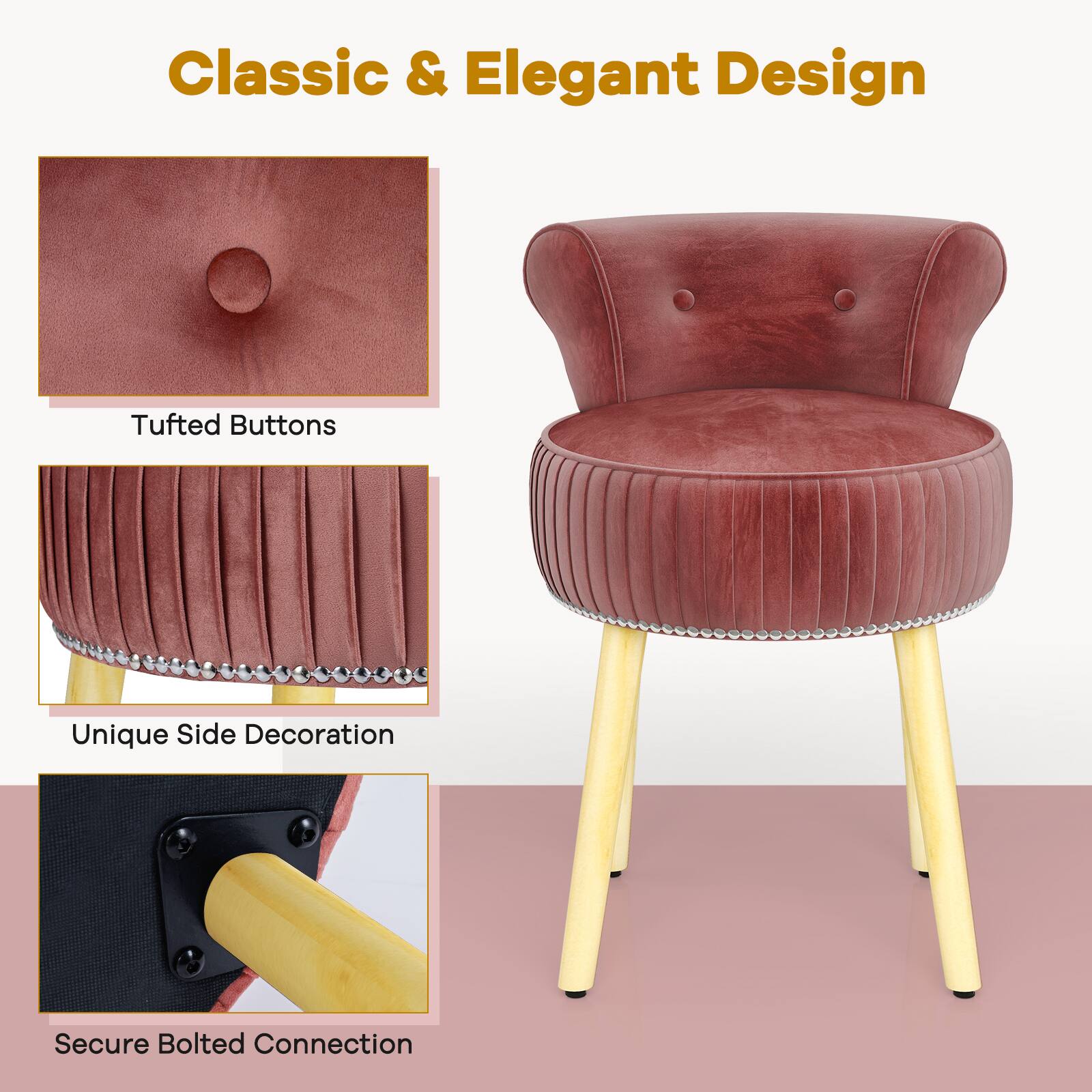 Classic & Elegant Design

- Tufted Buttons
- Unique Side Decoration
- Secure Bolted Connection