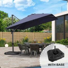 PURPLE LEAF - 10 ft. Square Aluminum Outdoor Patio Cantilever Umbrella Offset 360° Rotation Umbrella with Base for Garden Deck Pool - Navy Blue