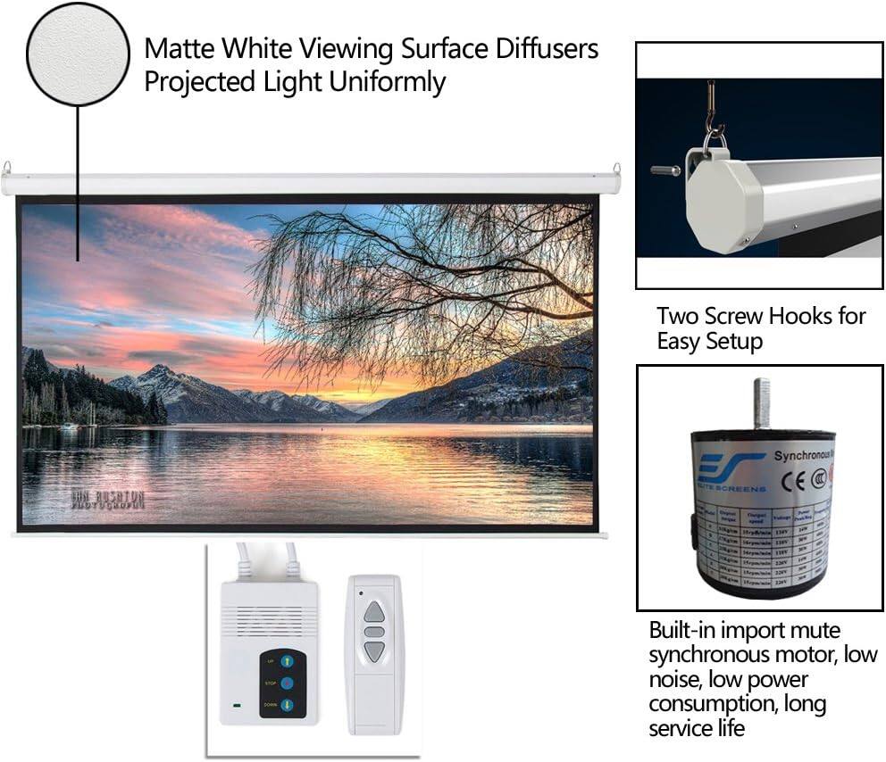 Matte White Viewing Surface Diffusers Projected Light Uniformly

Two Screw Hooks for Easy Setup

Built-in import mute synchronous motor, low noise, low power consumption, long service life