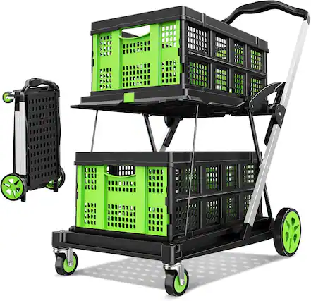 Front. Silvel - Collapsible Shopping Cart, 8-in-1 200LBS Multi Functional Utility Cart with 2 Storage Crate, Adjustable Handle - Green.