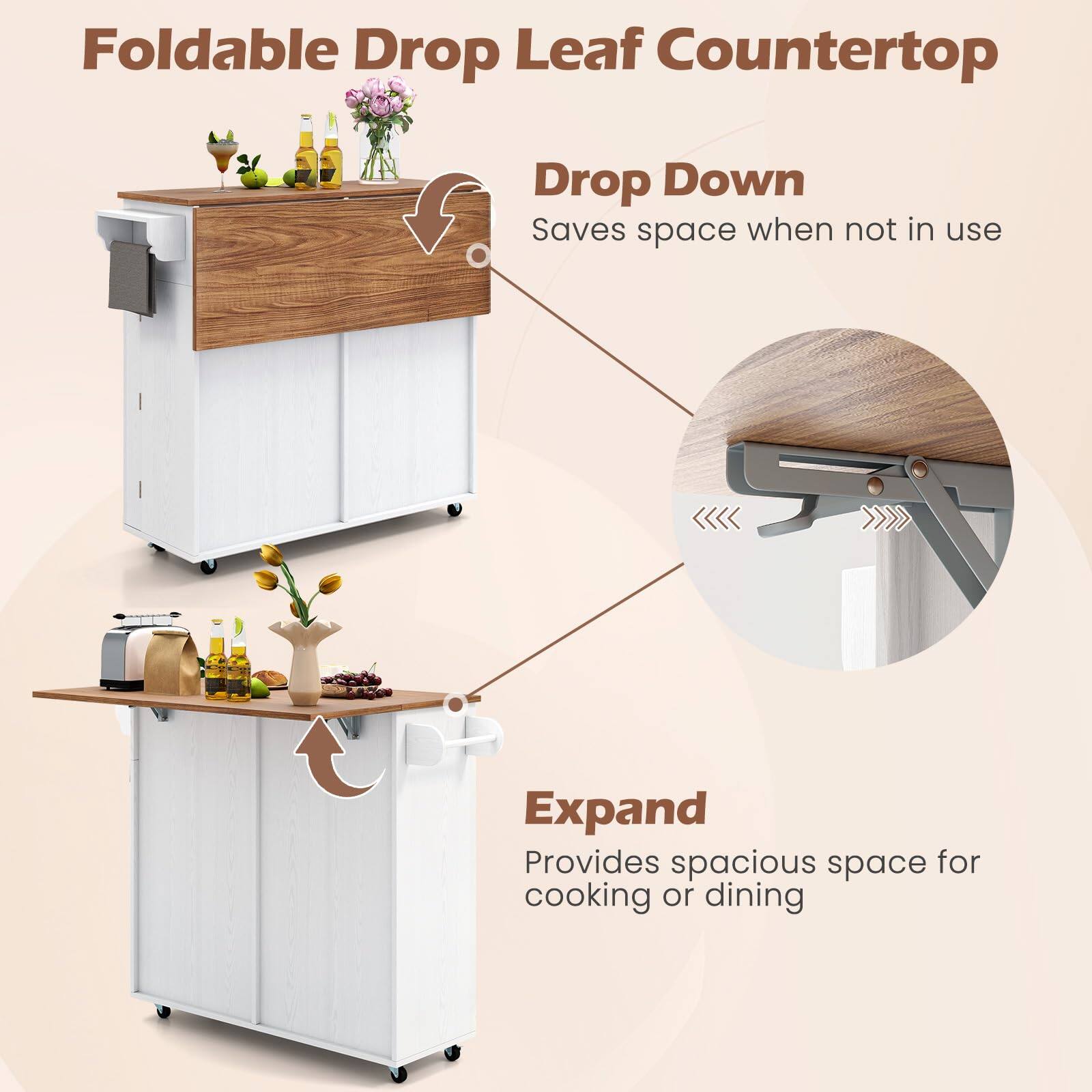 Foldable Drop Leaf Countertop

Drop Down
Saves space when not in use

Expand
Provides spacious space for cooking or dining