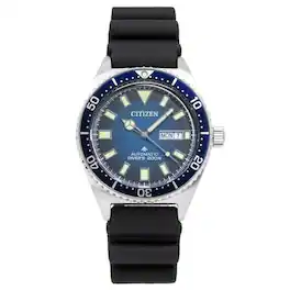 Citizen - Promaster Rubber Strap Blue Dial Automatic Diver's NY0129-07L 200M Men's Watch - Black, Blue