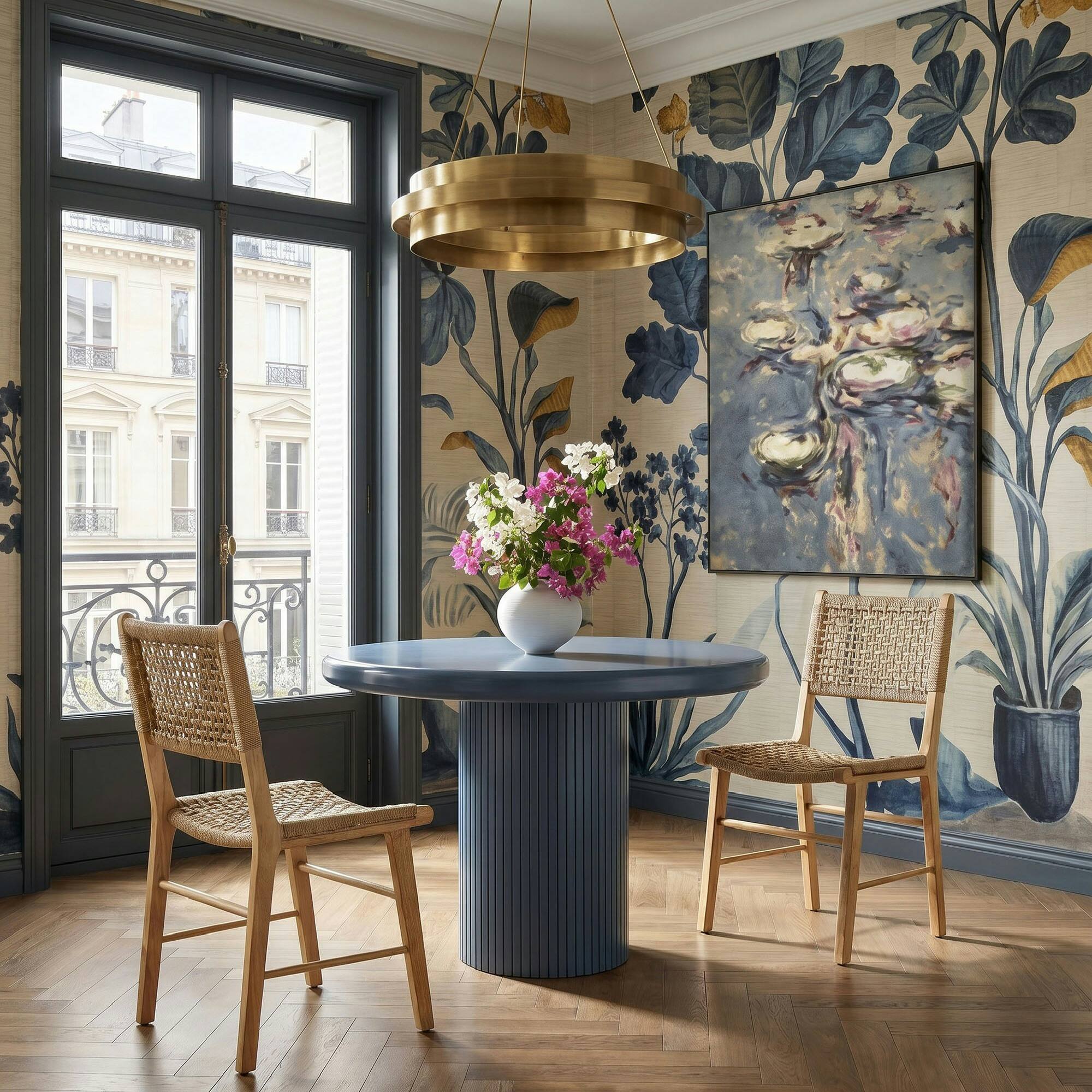 Front. Modway - Belmonte 45 Inch Painted Wood Round Pedestal Dining Table by Modway - Stillwater Blue.