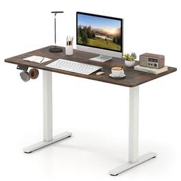 Costway - 48" x 24" Electric Standing Desk with LED Display 2 Memory Height Settings for Home - Rustic Brown+White
