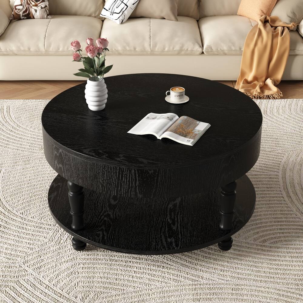 Alt View 1. Loheer - Loheer Black Flip Top Coffee Table, Round Coffee Table with Storage - Black.