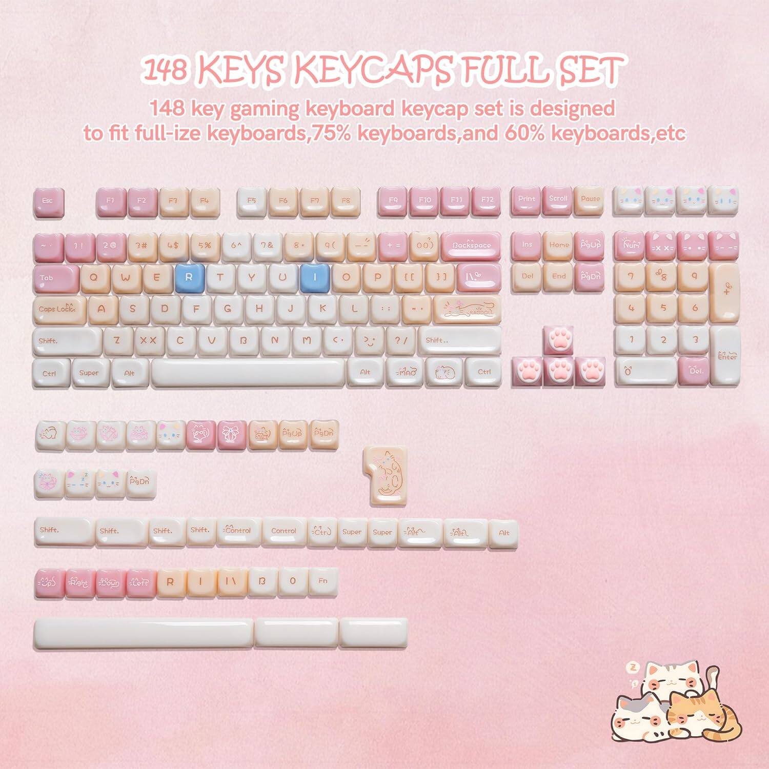 148 KEYS KEYCAPS FULL SET

148 key gaming keyboard keycap set is designed to fit full-size keyboards, 75% keyboards, and 60% keyboards, etc.