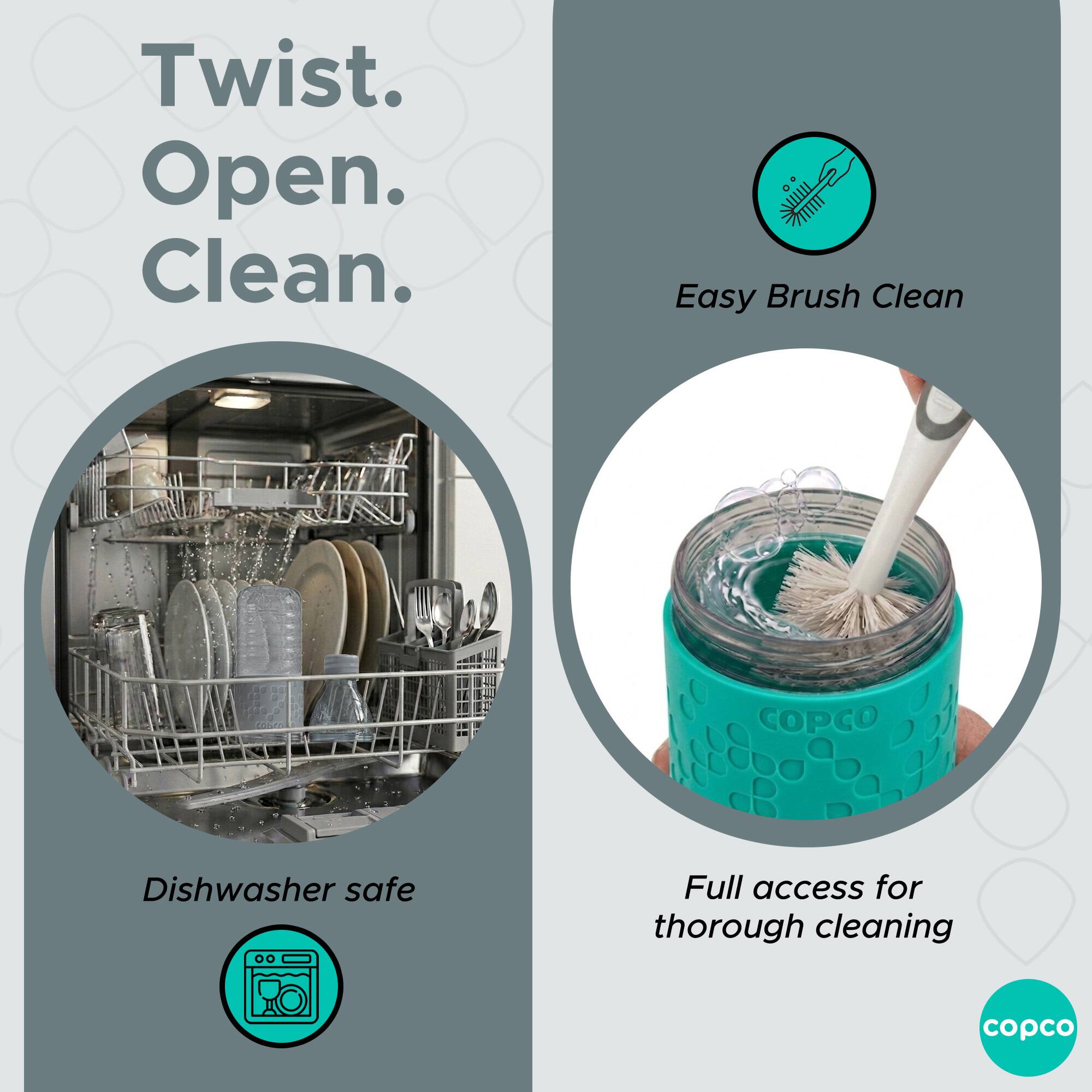 Twist. Open. Clean.

Easy Brush Clean

Dishwasher safe

Full access for thorough cleaning

copco