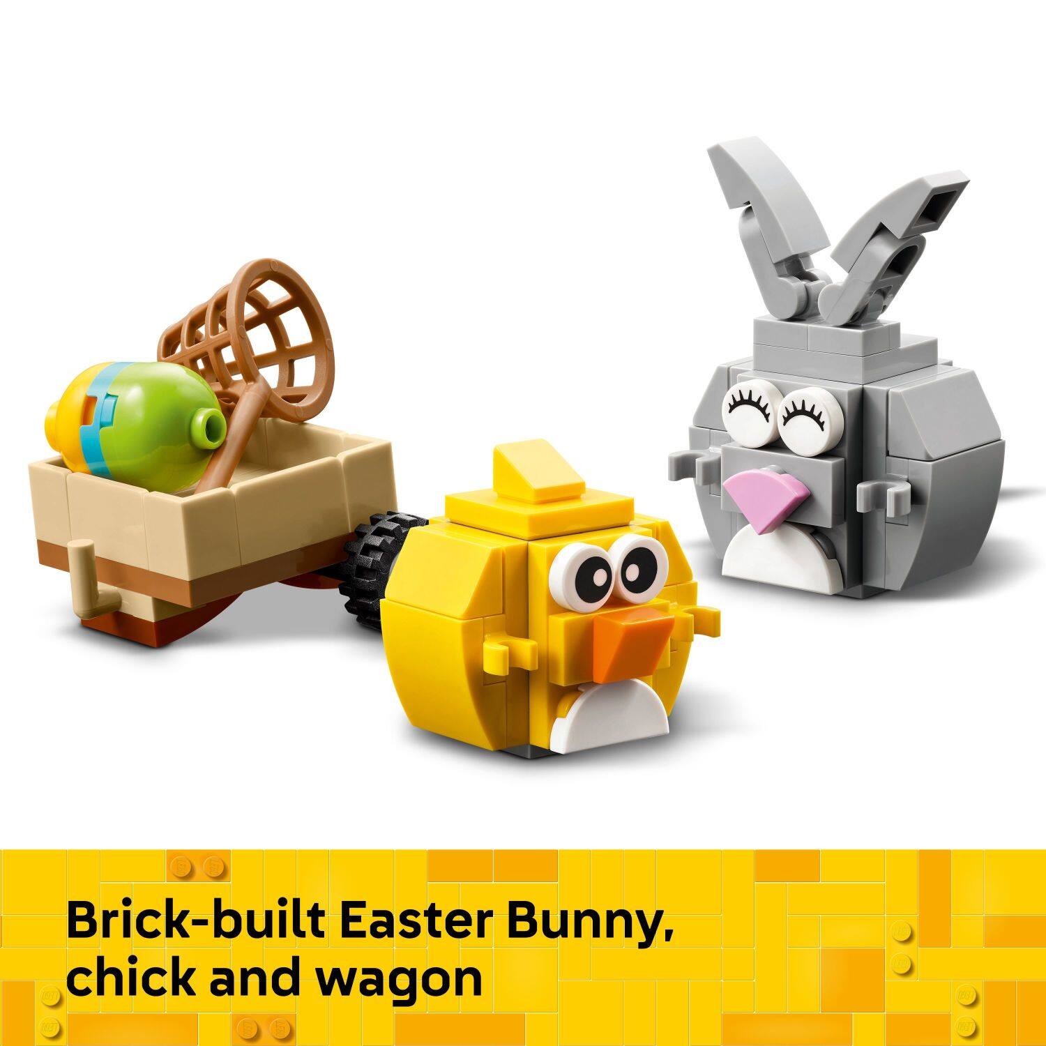 Brick-built Easter Bunny, chick and wagon