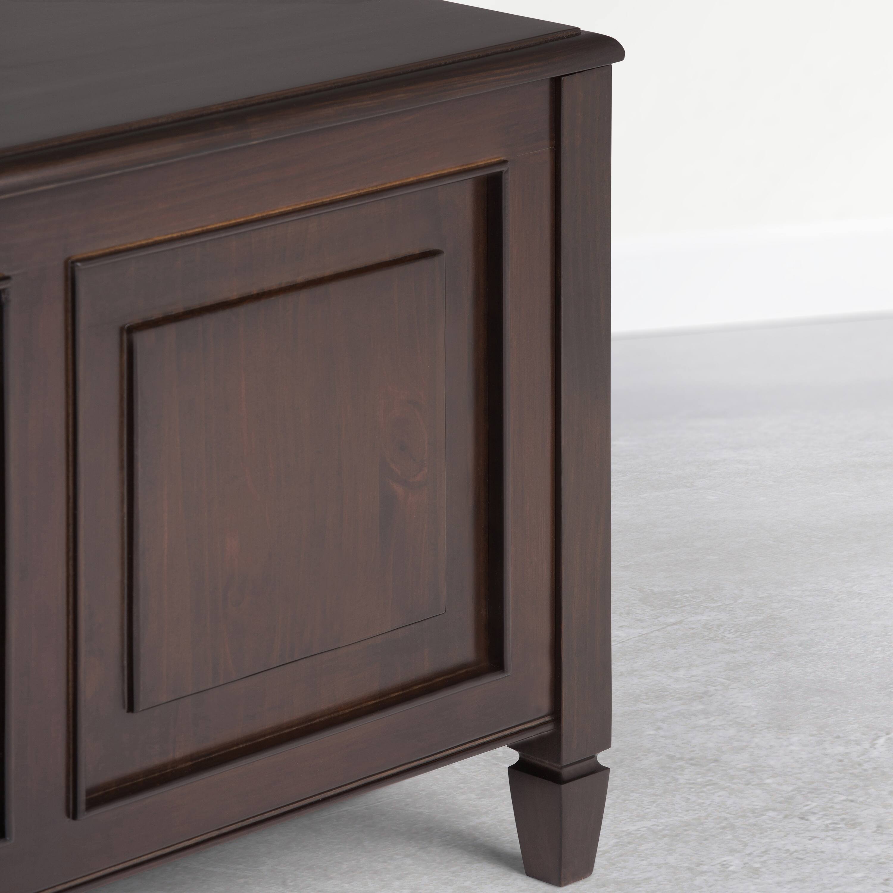 Alt View 1. Simpli Home - Connaught 51 inch Wide Solid Wood Storage Bench Trunk, Dark Kona Brown - Dark Kona Brown.