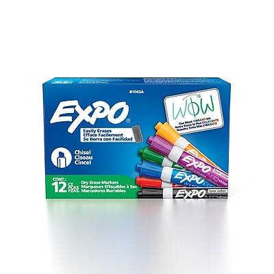 $1043A EXPO  
Easily Erases  
Efface Facilement  
Se Borra con Facilidad  
Chisel  
Ciseau  
Cincel  
CONT: 12 PCAS  
Dry Erase Markers  
Marqueurs Effaçables Sec  
Marcadores Borrables  
WOW  
VIBRANT  
EXPO