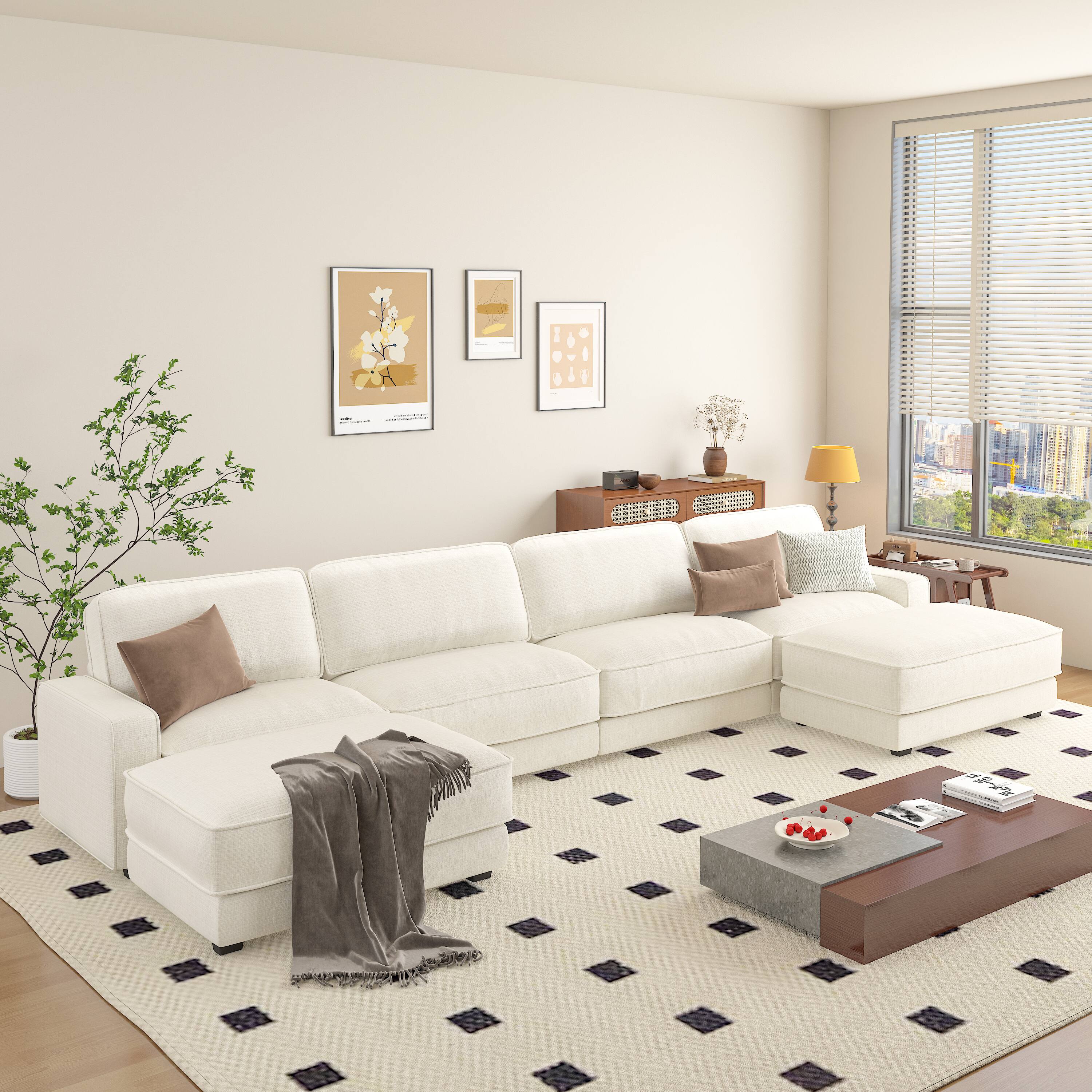 Alt View 5. Vipbear - 160" Modular Sectional Sofa, Cloud Sectional Couch with Deep Seat, Modern Modular U-Shape Sofa Couch with Chaise - Beige.