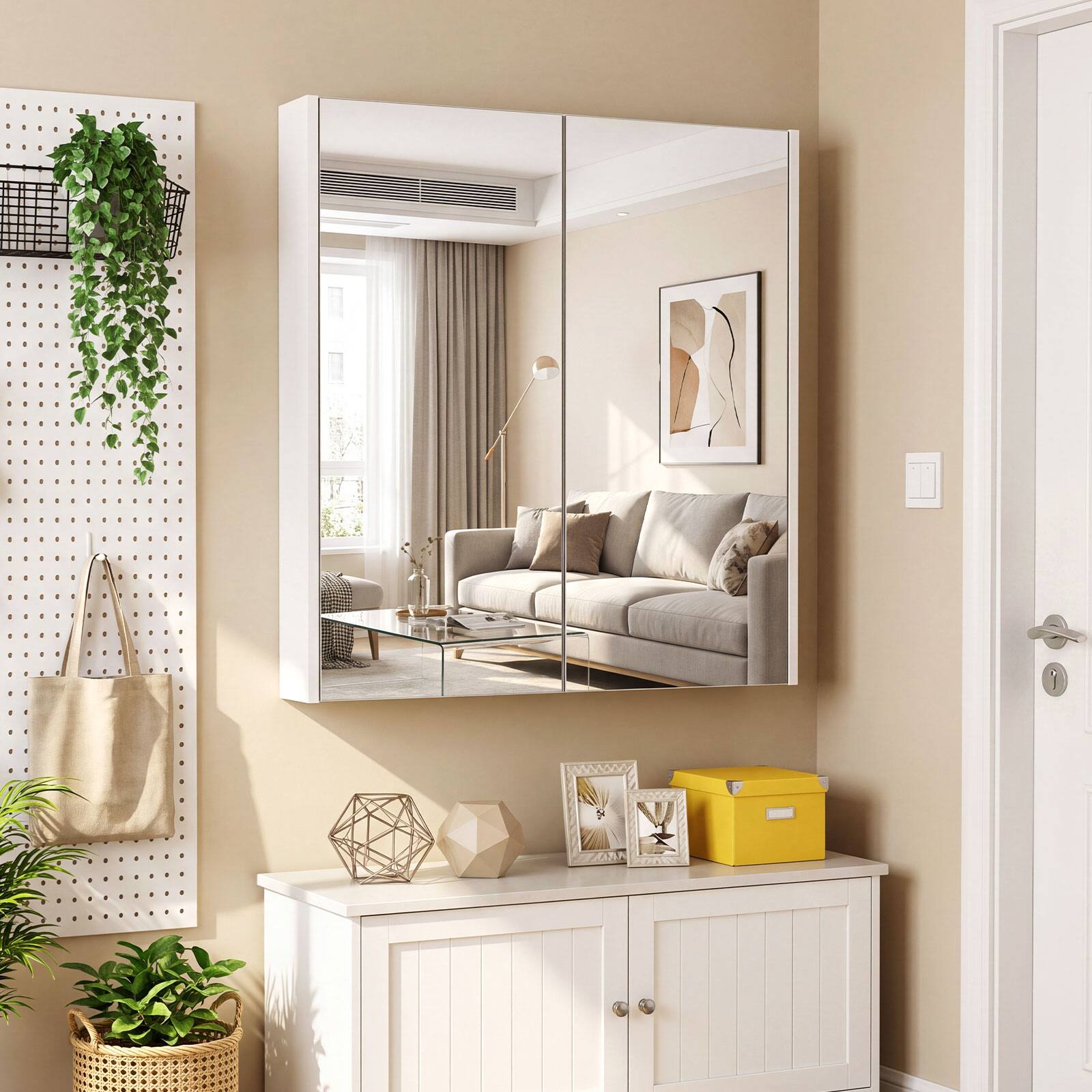 Alt View 5. Costway - Costway 24.5" x 42.5" Bathroom Wall Cabinet with Double Mirrored Doors & Adjustable Shelf - White.