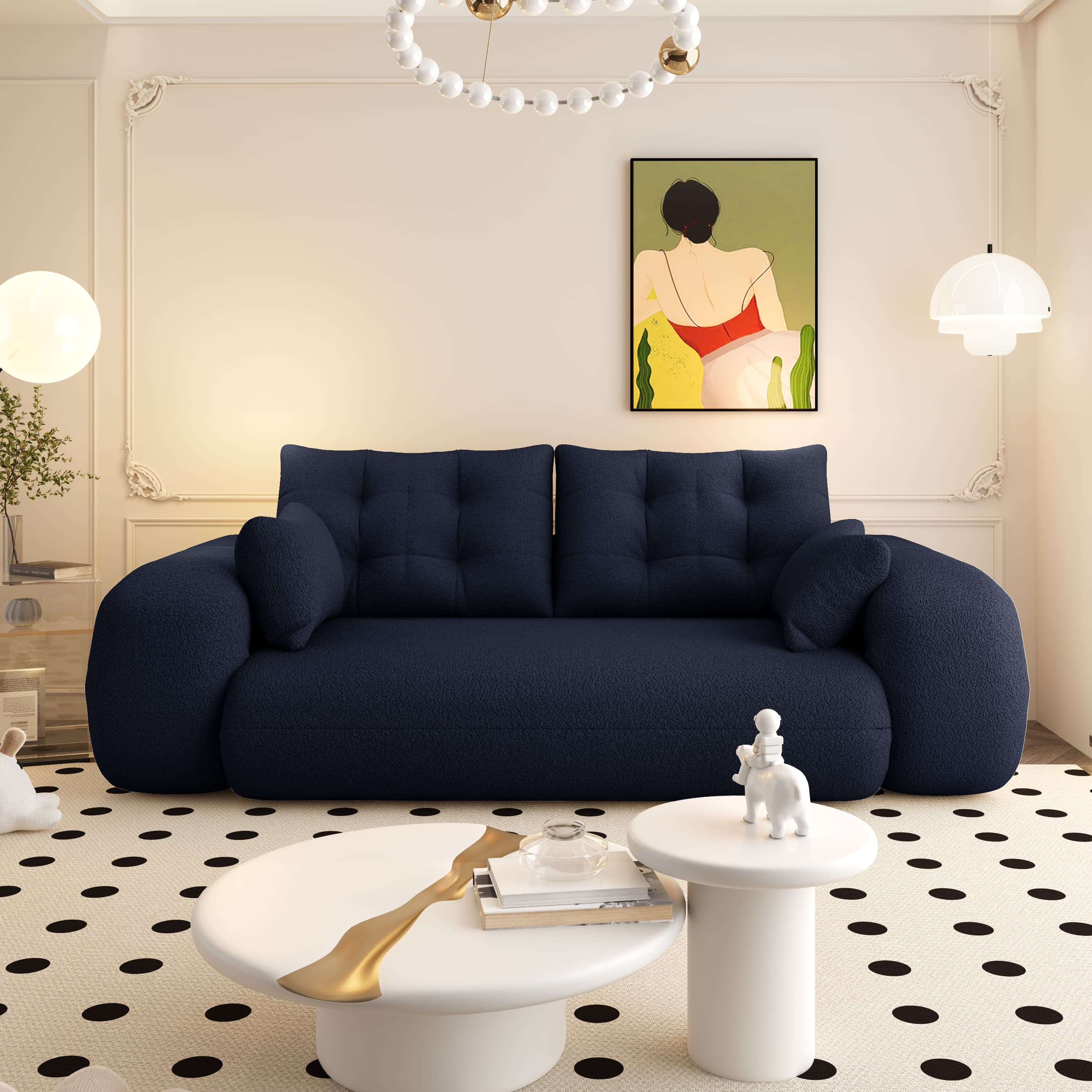 Alt View 2. Anysun - Sofa Bed - 3-in-1 Foldable Sleeper, Teddy Fabric, Foam-Filled, for Living Room, Guest Bed & Playroom - Dark Blue.