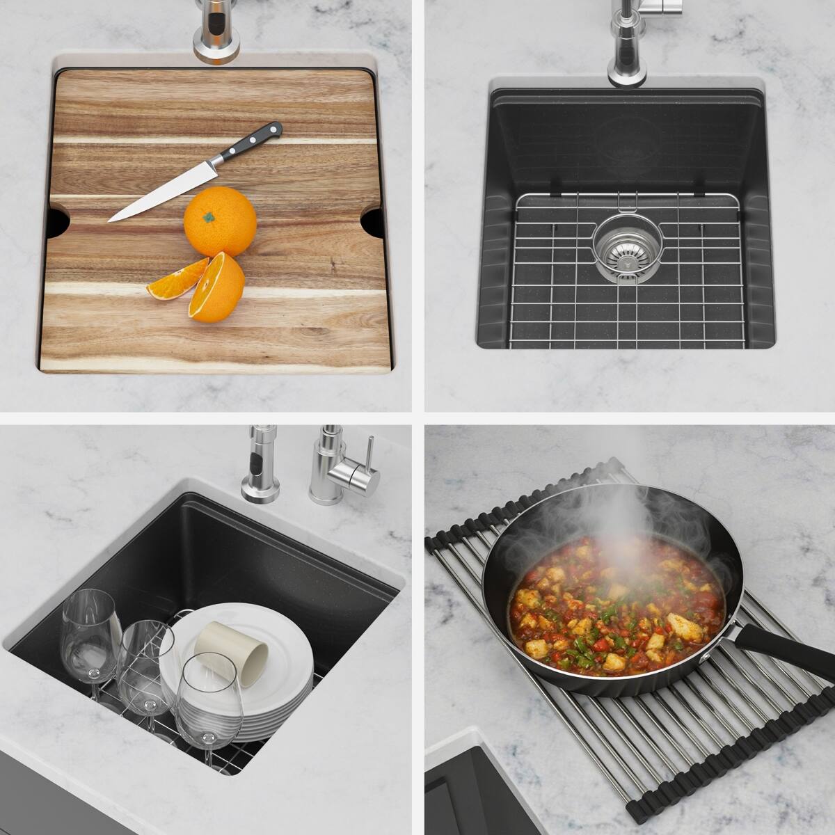 Alt View 3. Ropilly - Ropilly Black Granite Composite Bar Sink Undermount Workstation 17 x 19 Kitchen Sink - Black.